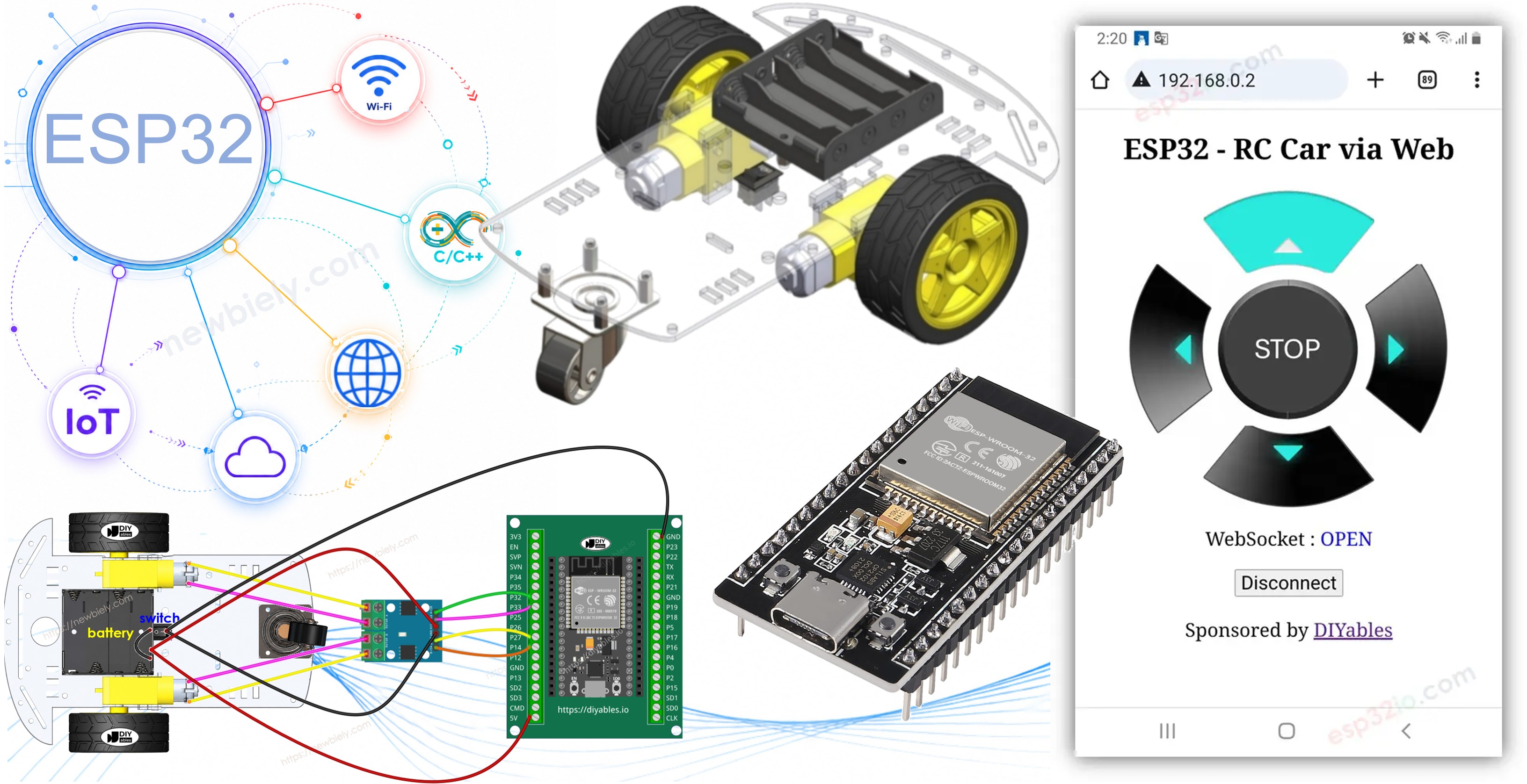 ESP32 controls robot car via Web