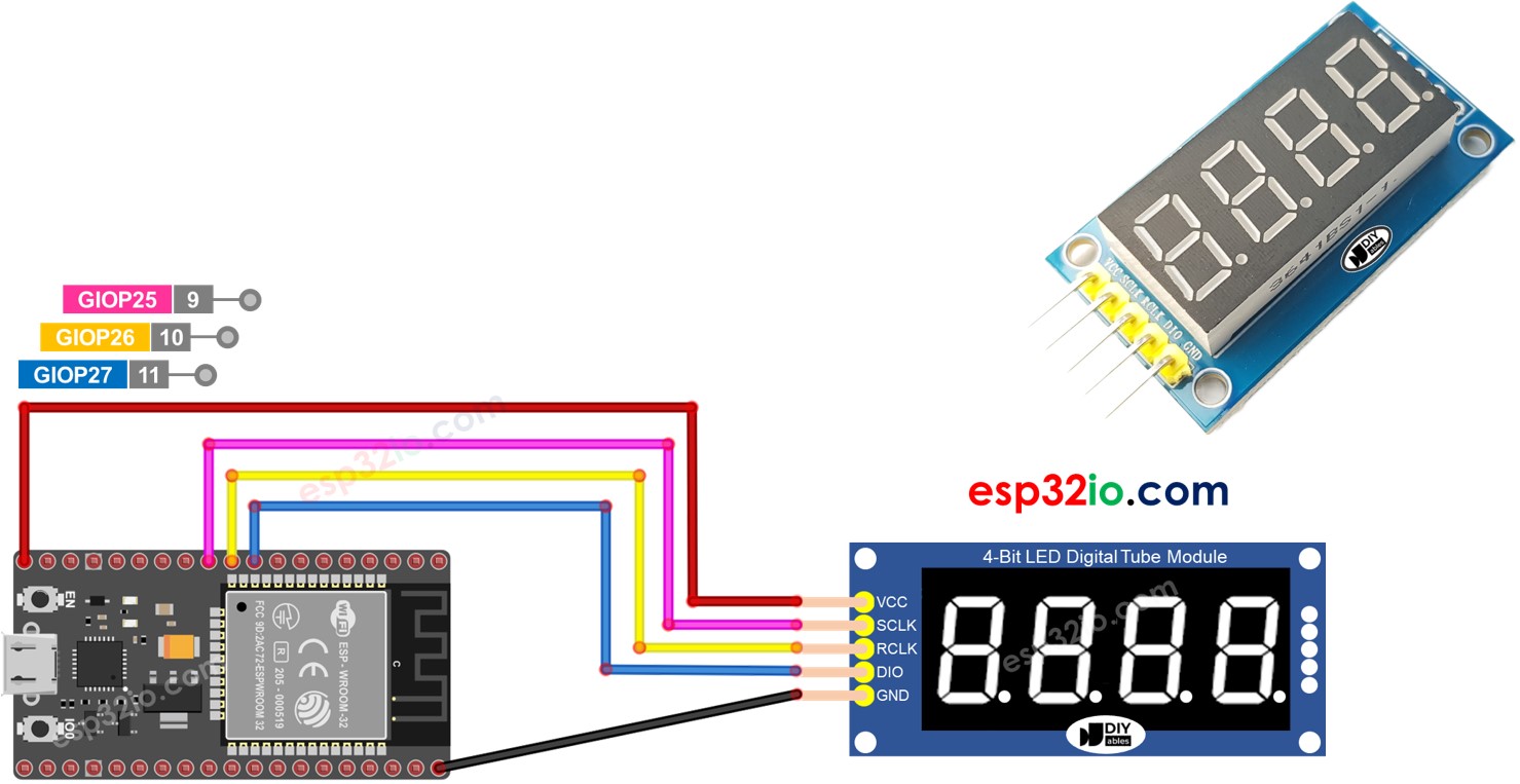 ESP32 74HC595 4-digit 7-segment display