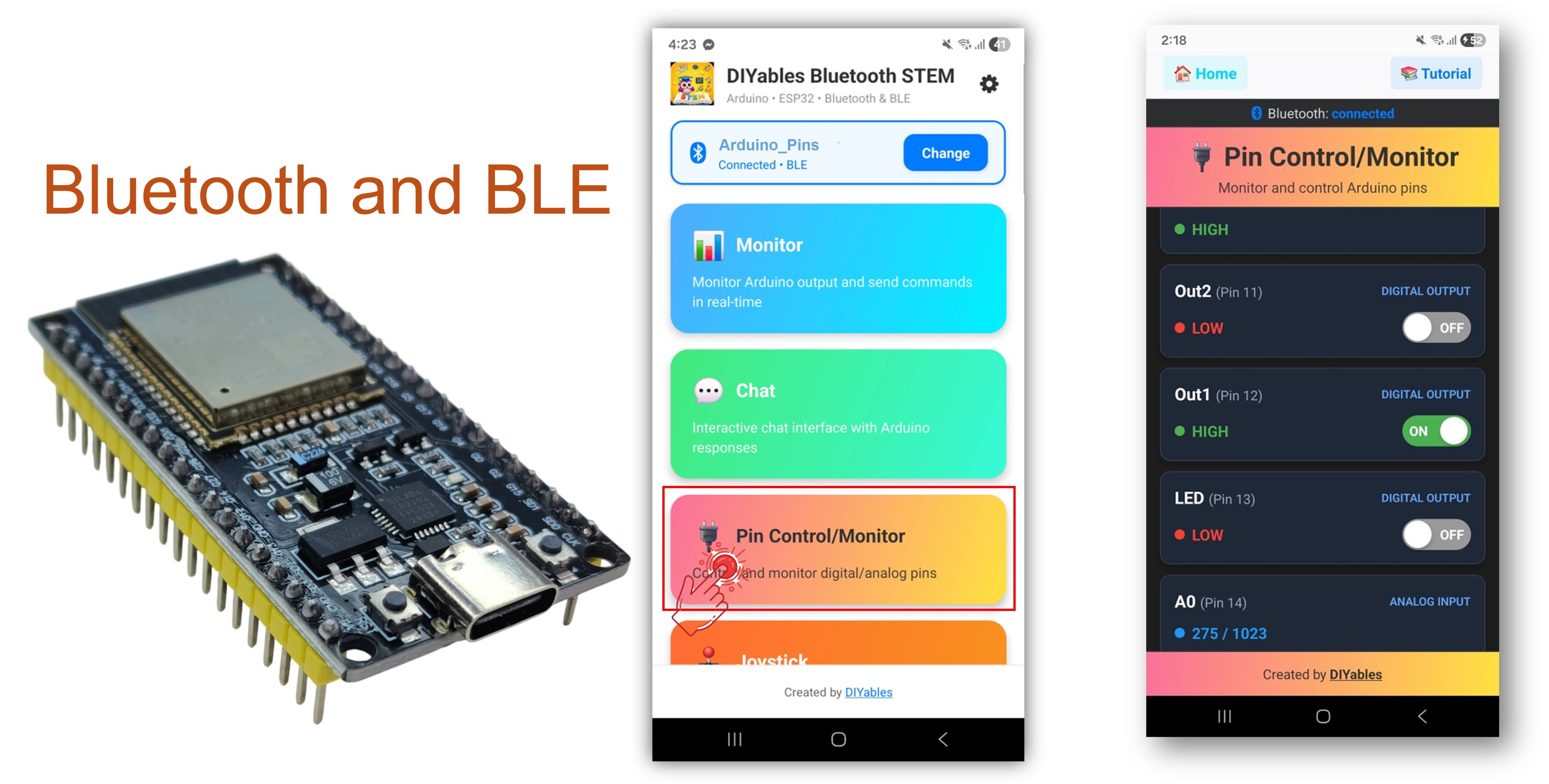 ESP32 Bluetooth Digital Pins Example - Pin Control and Monitor Interface Tutorial