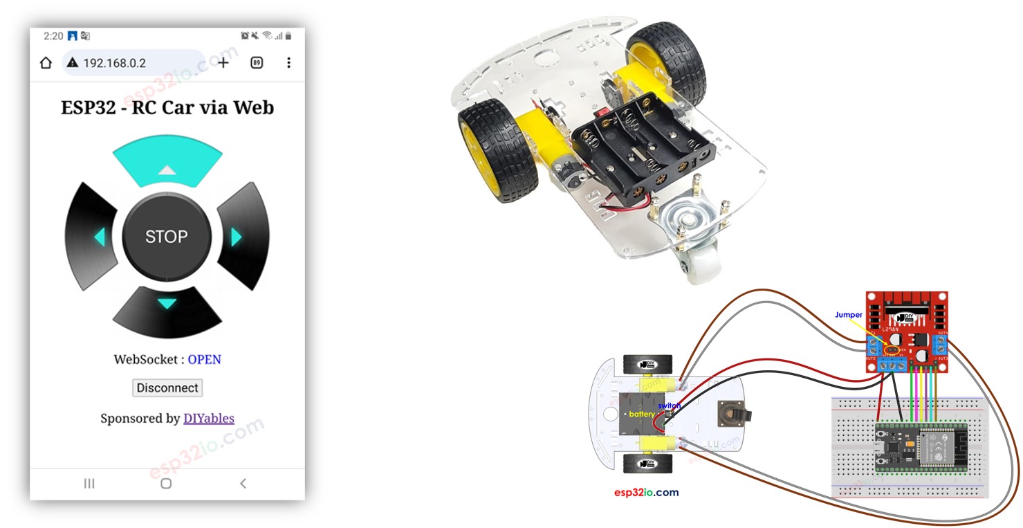 ESP32 controls robot car via Web