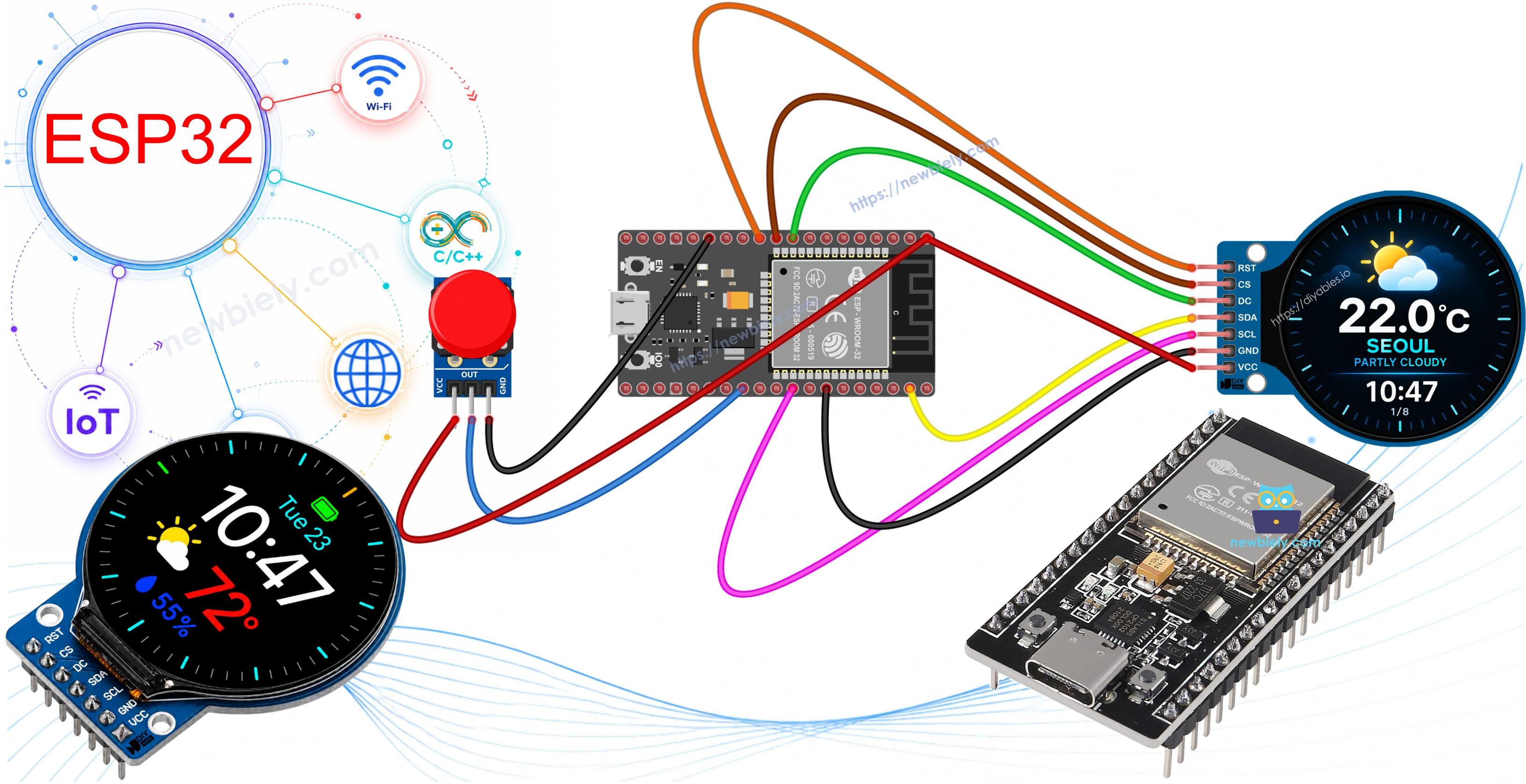 ESP32 smart weather station with round TFT LCD display