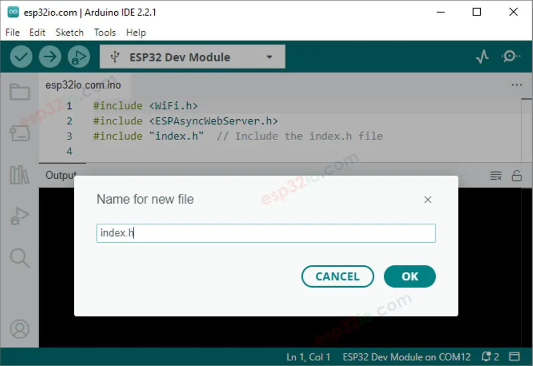 Arduino IDE 2 adds file index.h