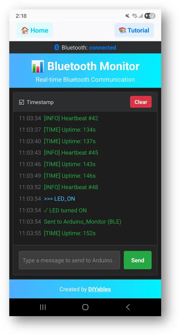 DIYables Bluetooth App - Monitor Screen