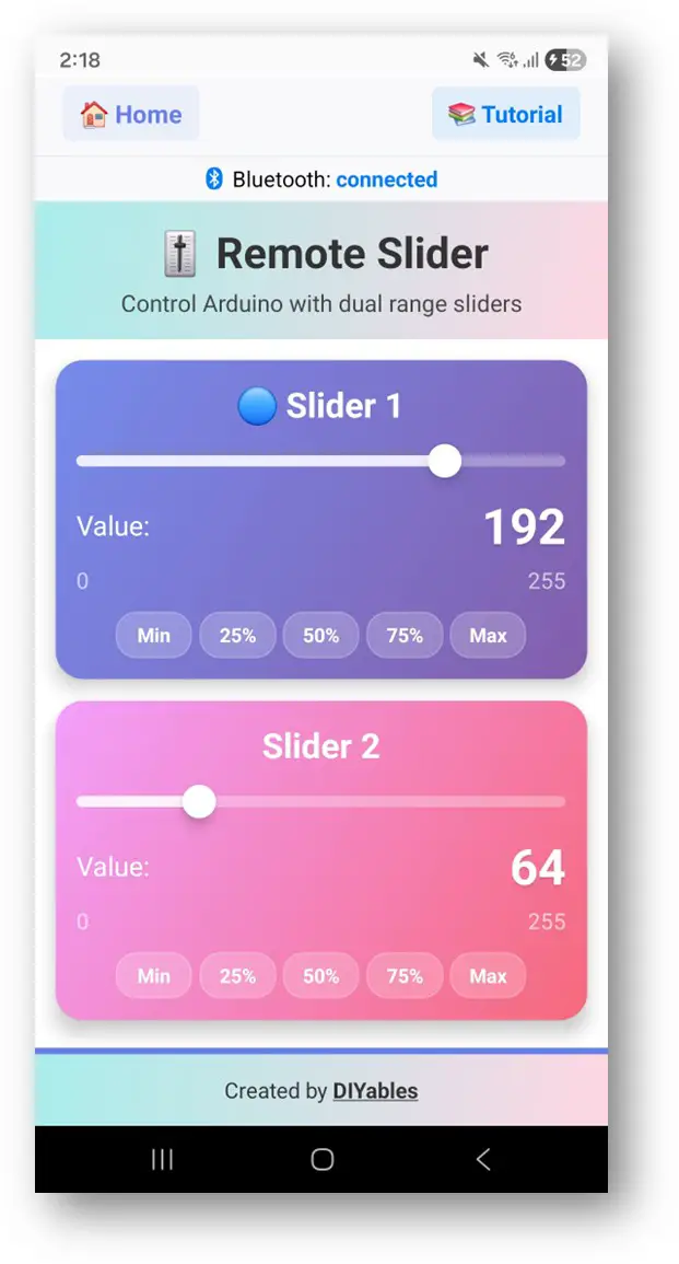 DIYables Bluetooth App - Slider Screen