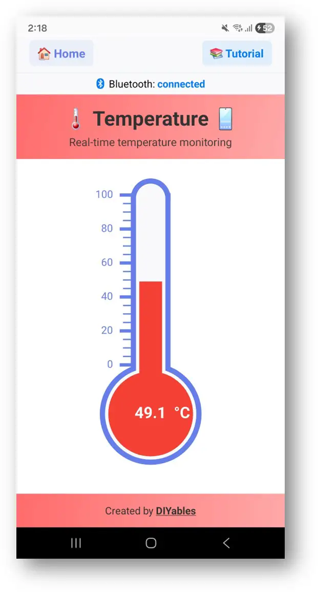 DIYables Bluetooth App - Temperature Gauge Screen