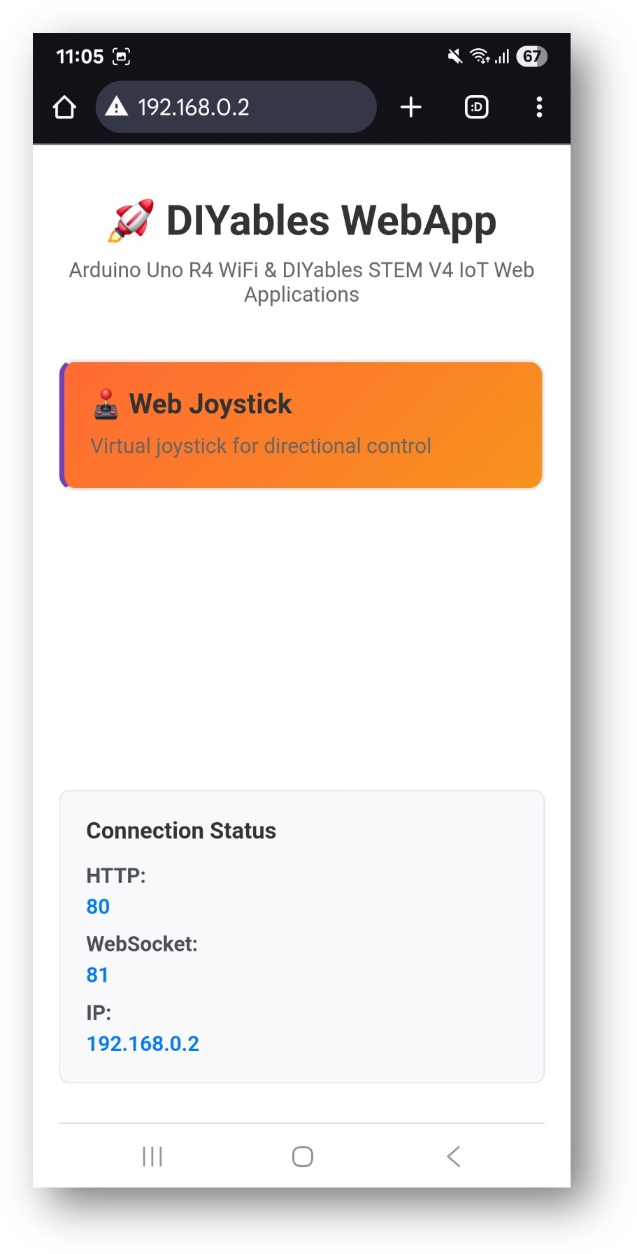 ESP32 DIYables WebApp Home page with Web Joystick app