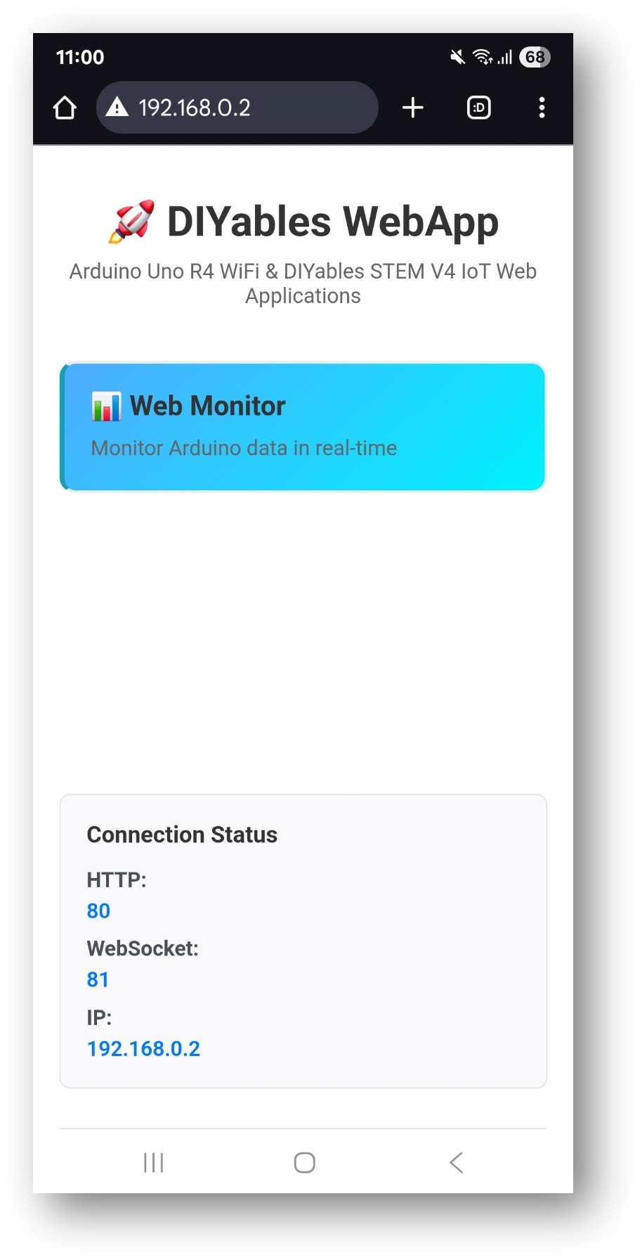 ESP32 DIYables WebApp Home page with Web Monitor app