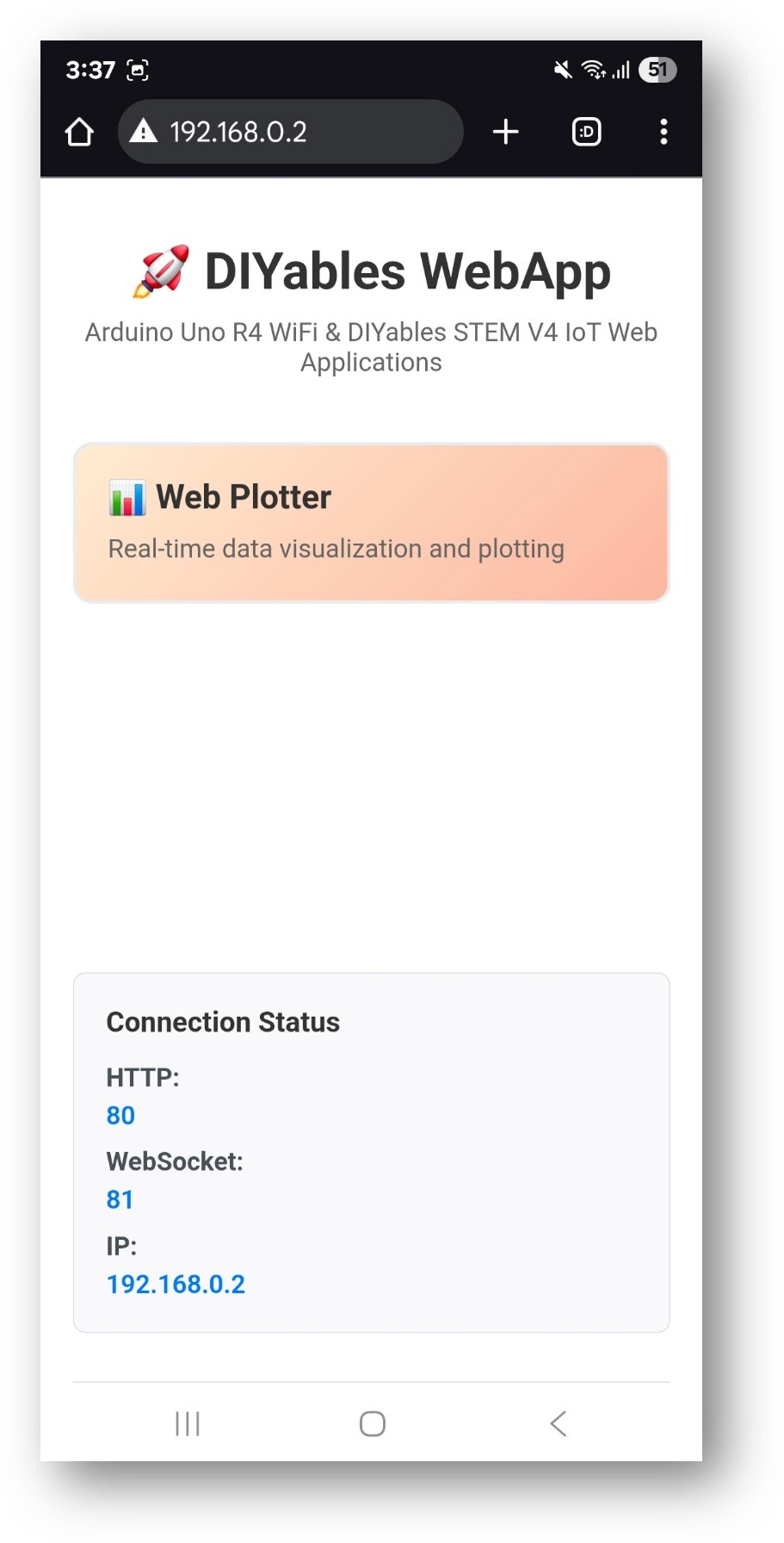 ESP32 DIYables WebApp Home page with Web Plotter app