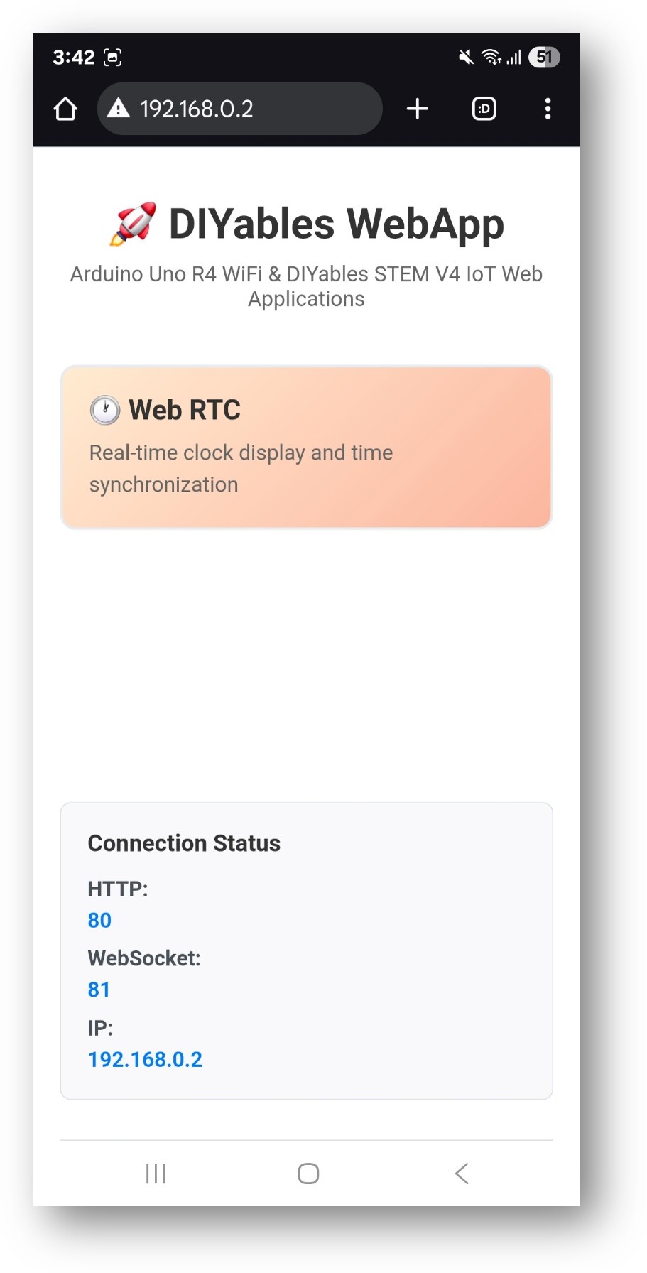 ESP32 DIYables WebApp Home page with Web RTC app