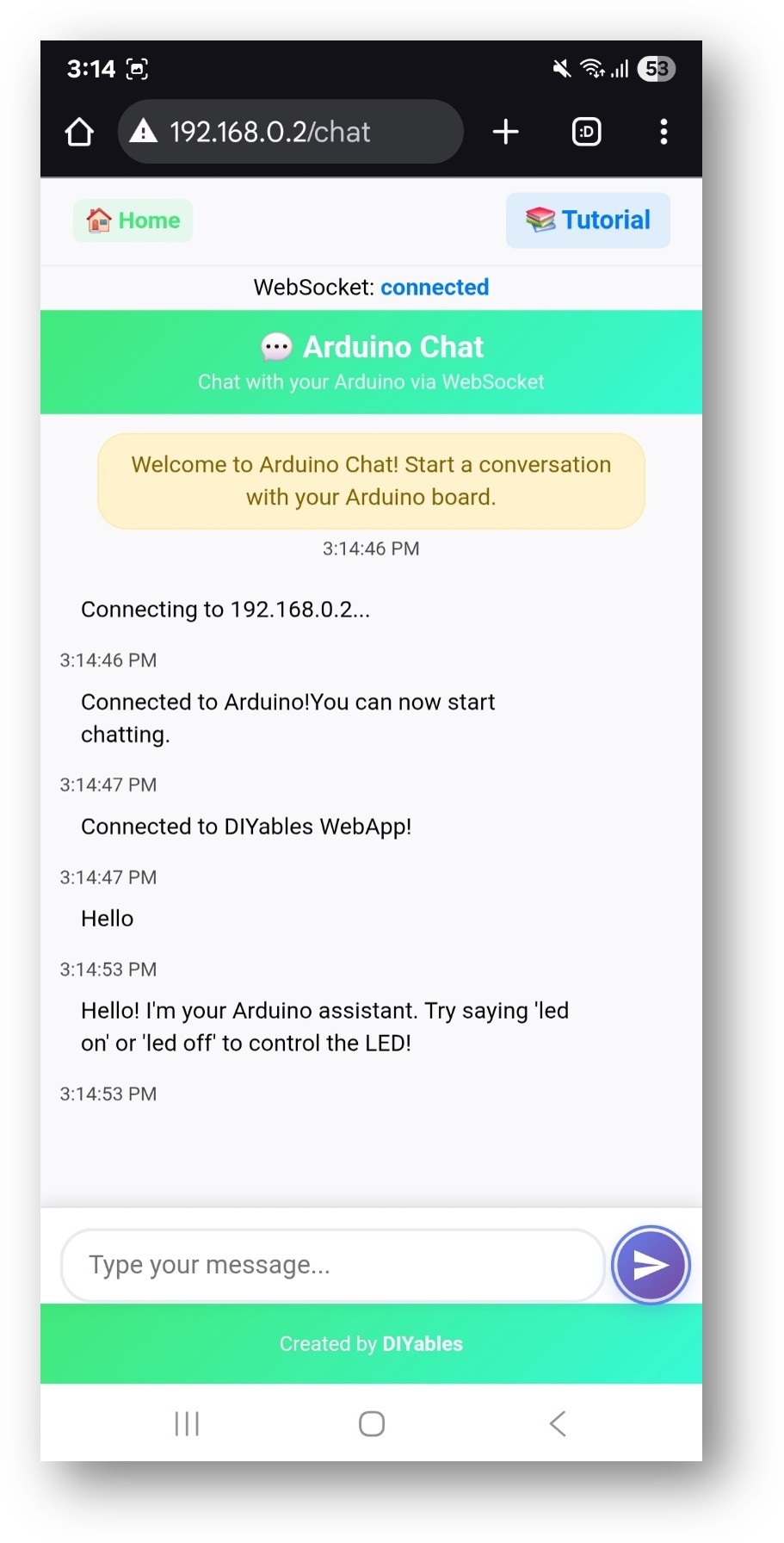 ESP32 DIYables WebApp Web Chat app