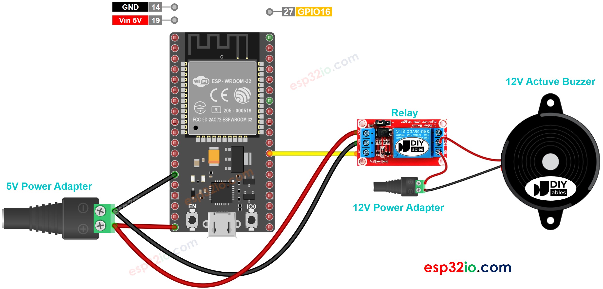 ESP32 12V Active Buzzer Wiring Diagram