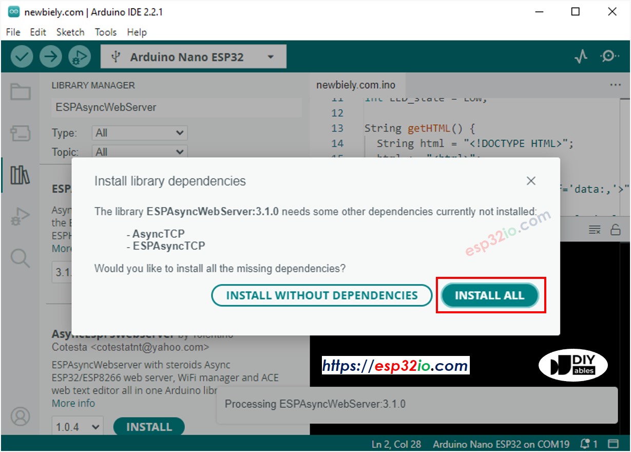 ESP32 ESPAsyncWebServer dependencies library