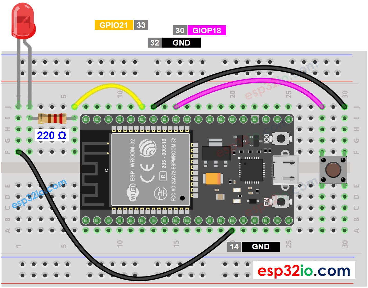 ESP32 Button LED Wiring Diagram