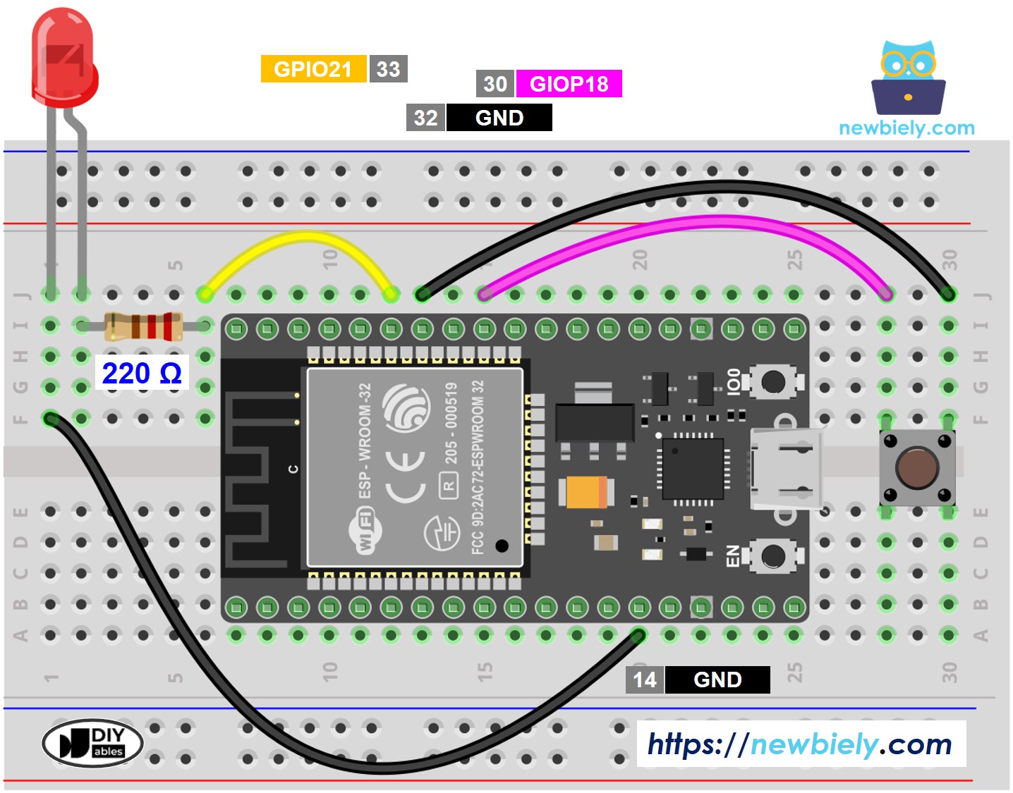 ESP32 Button LED Wiring Diagram