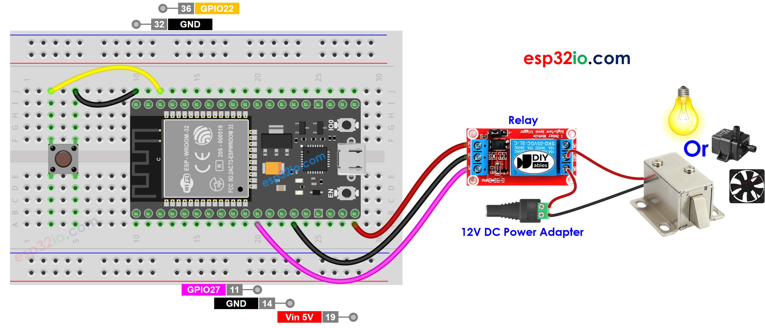 wiring diagram between esp32 button relay