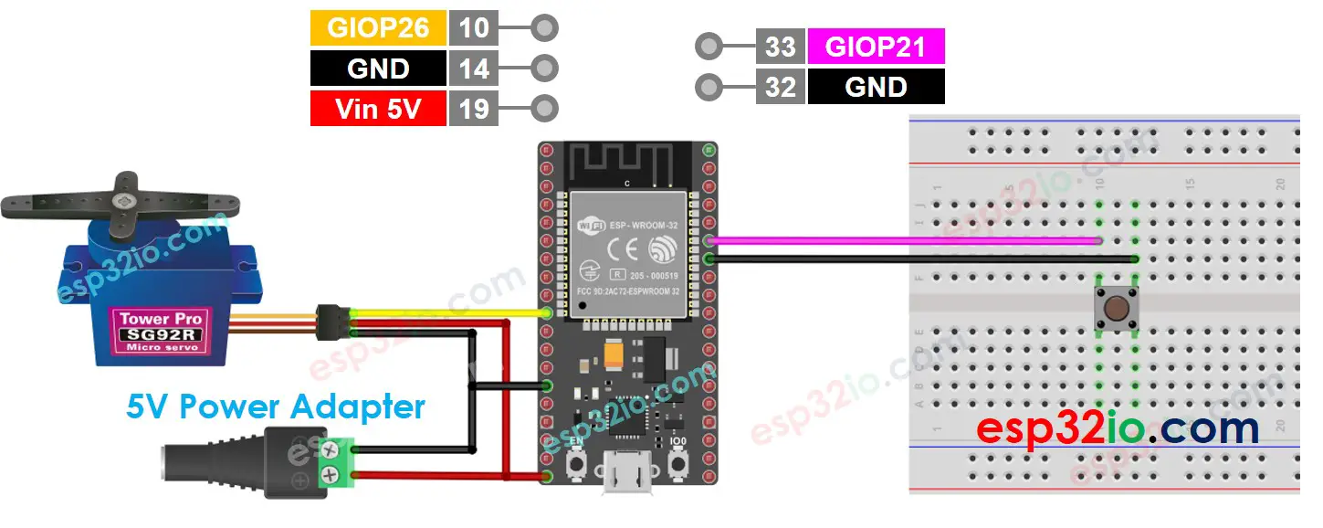 ESP32 Button Servo Motor Wiring Diagram