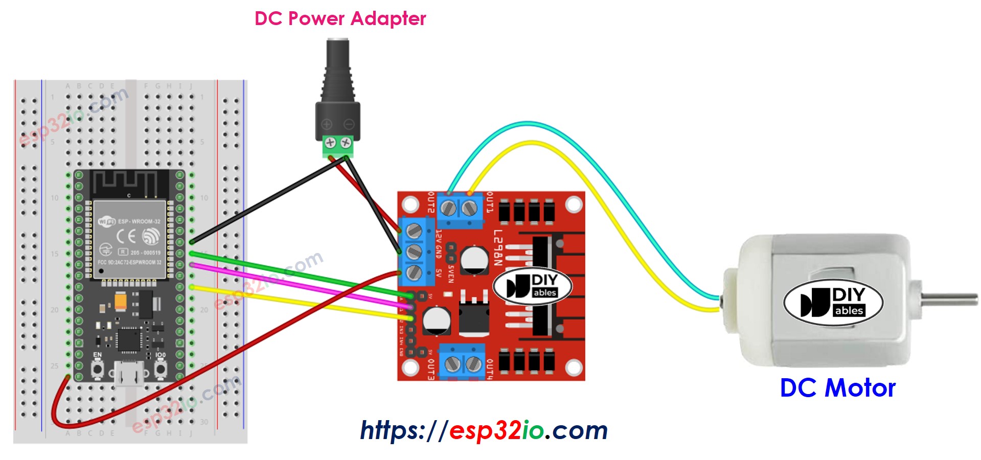 wiring diagram between esp32 dc motor l298n driver