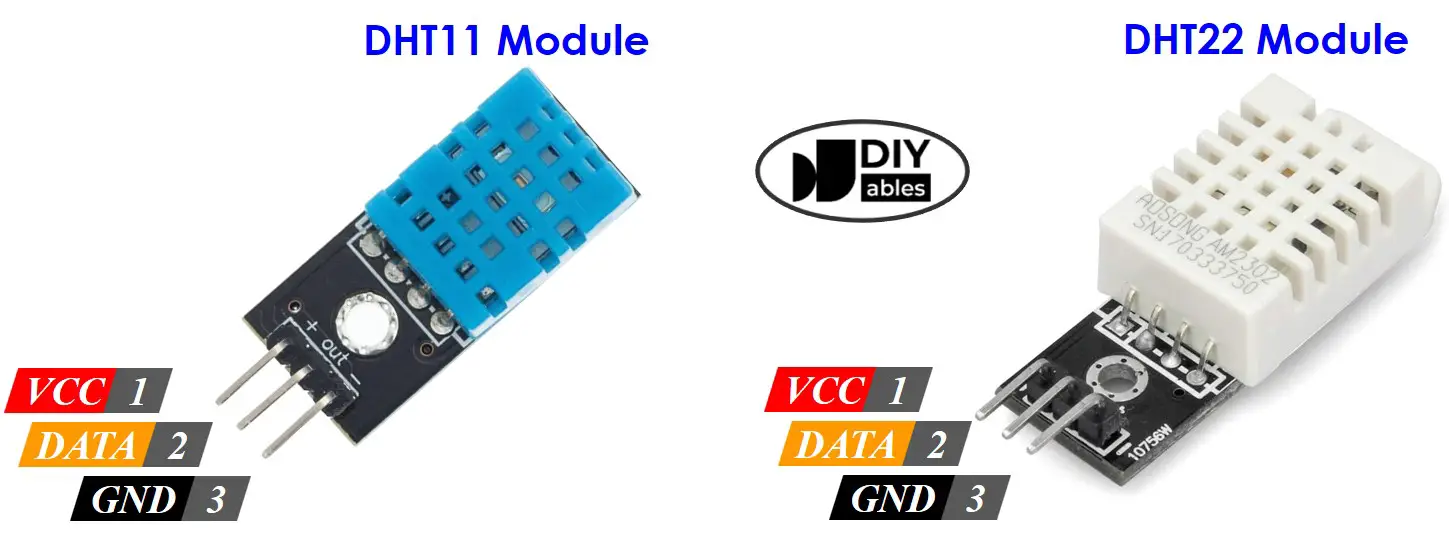 DHT11 and DHT22 temperature and humidity module Pinout