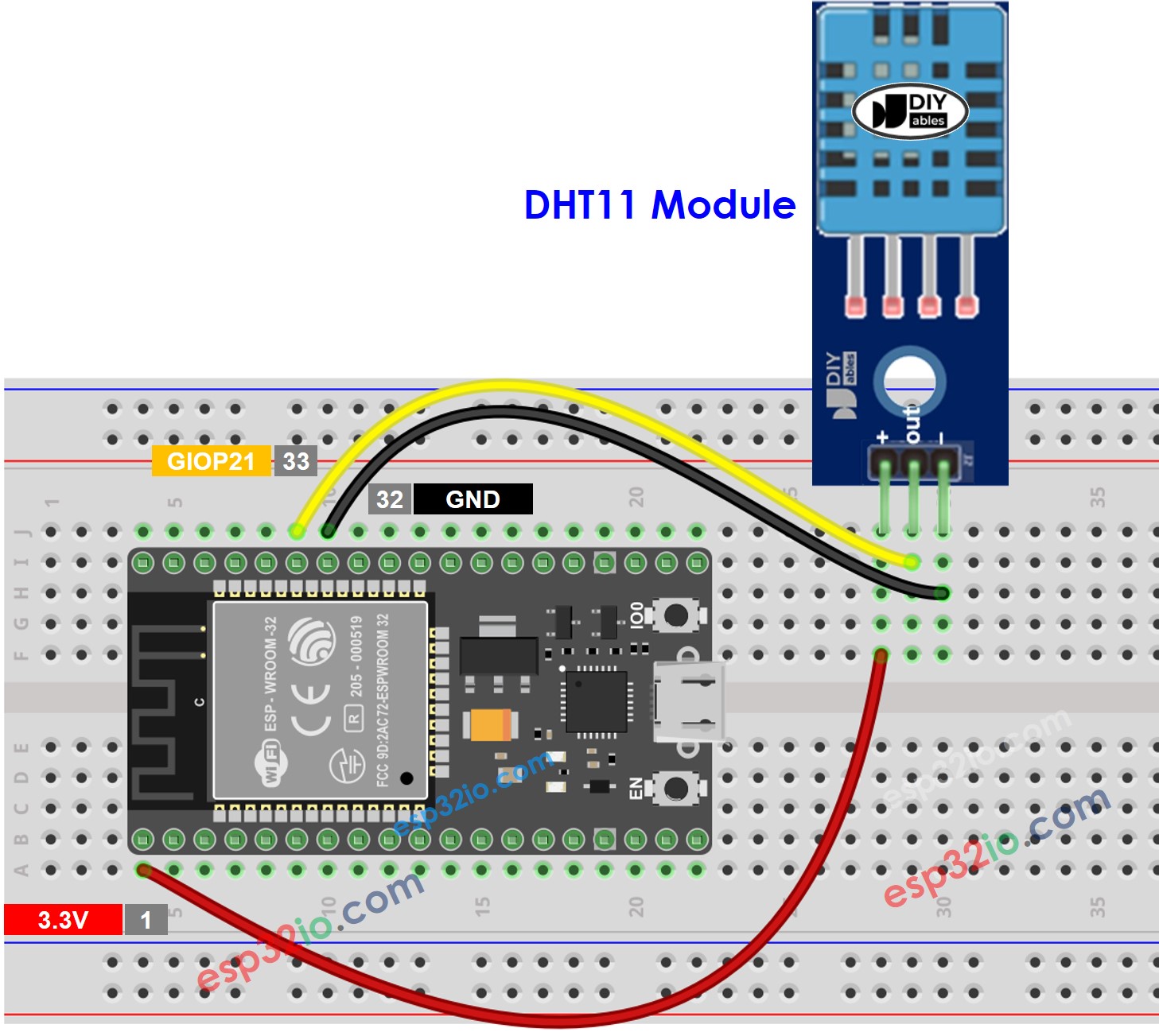 ESP32 DHT11 Temperature and humidity Module Wiring Diagram