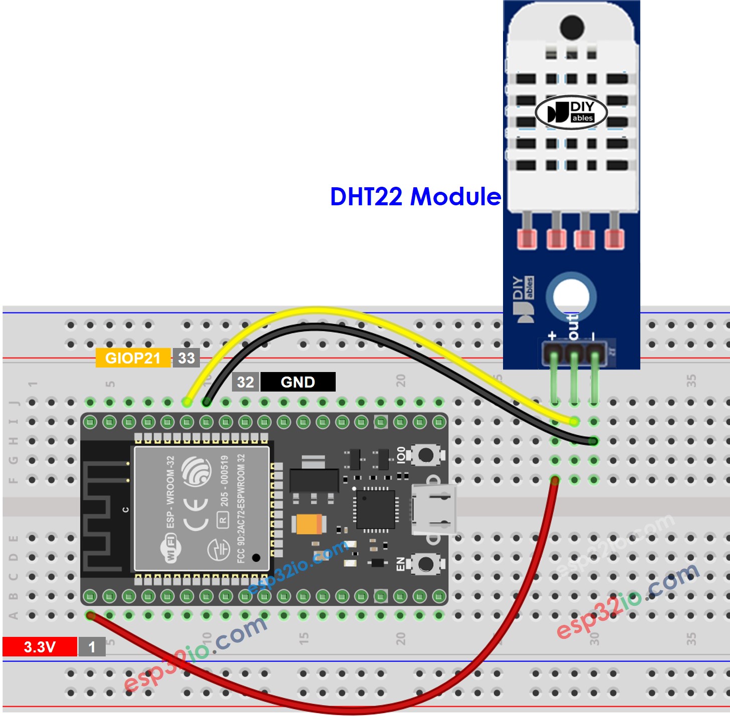 ESP32 DHT22 Temperature and humidity Module Wiring Diagram