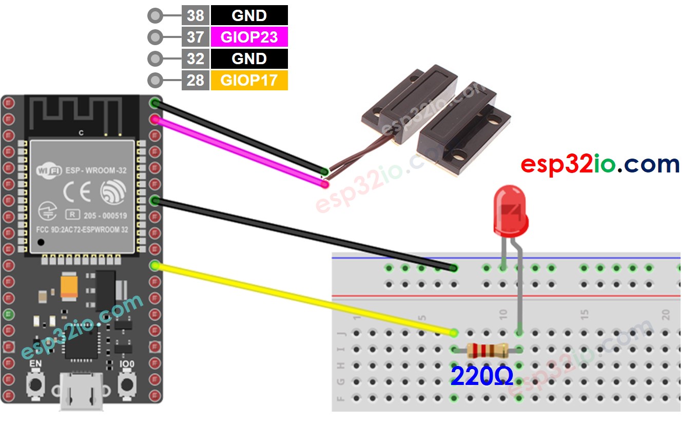 wiring diagram between esp32 door sensor led