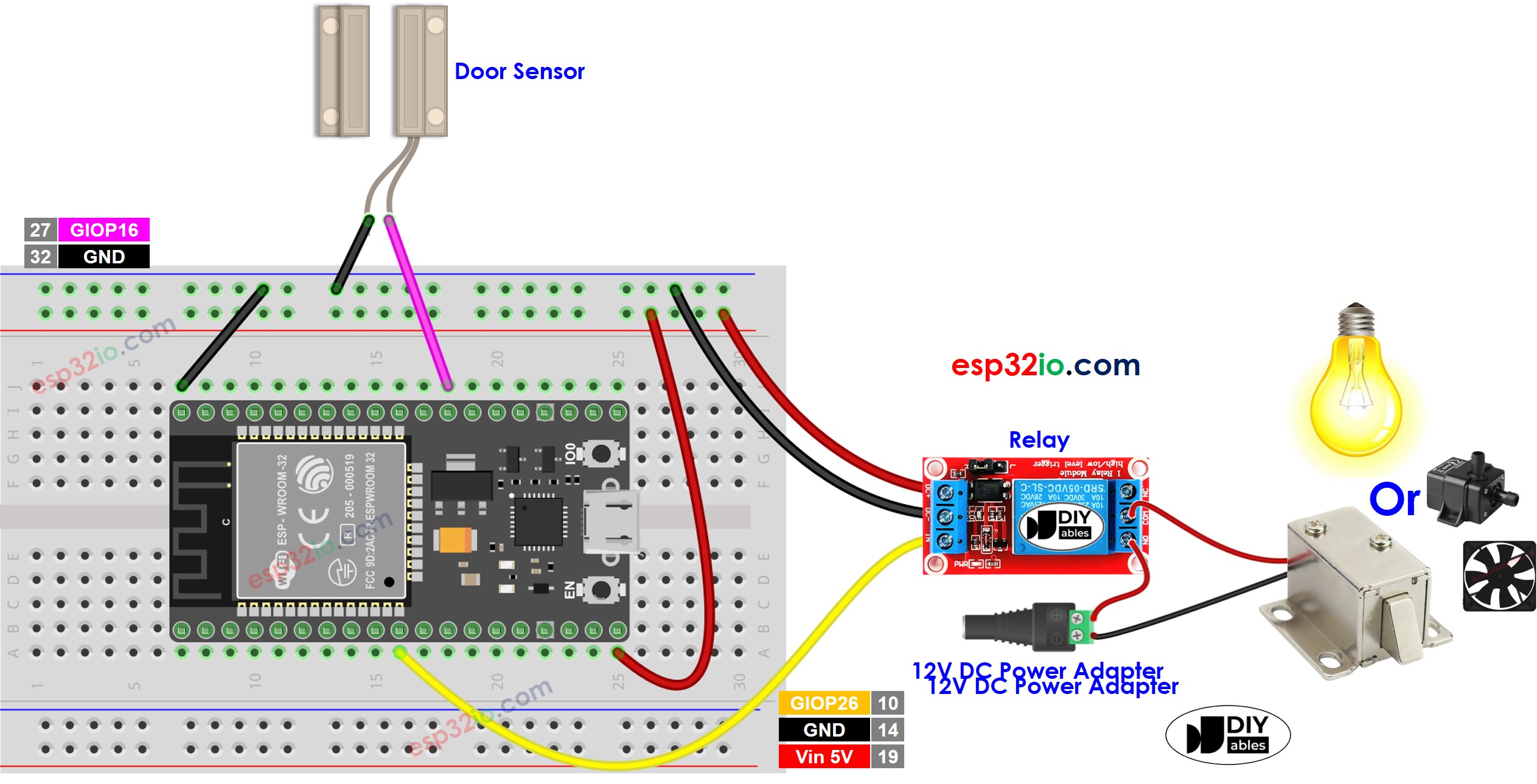 wiring diagram between esp32 door sensor relay