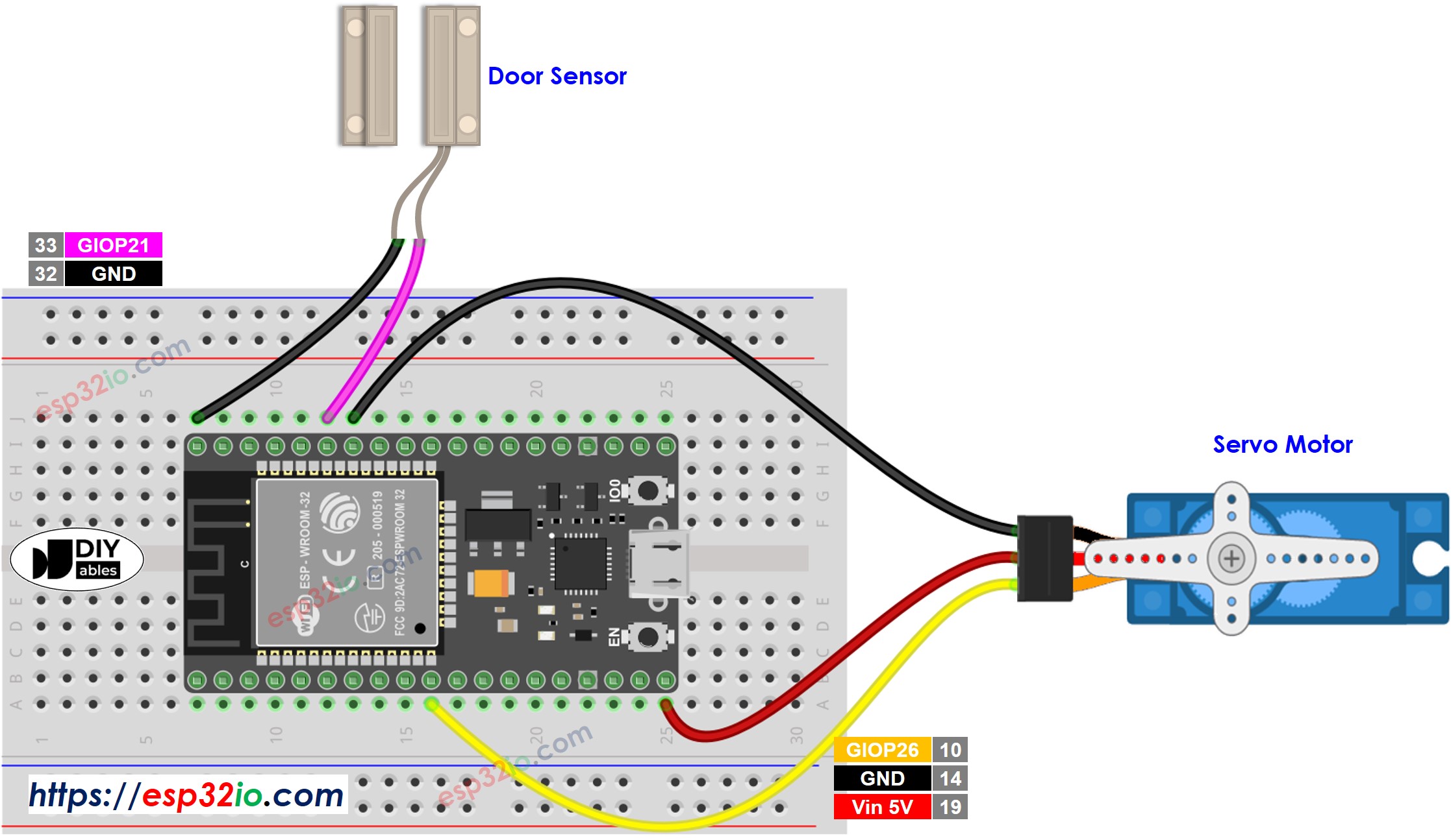 ESP32 Door Sensor Servo Motor Wiring Diagram