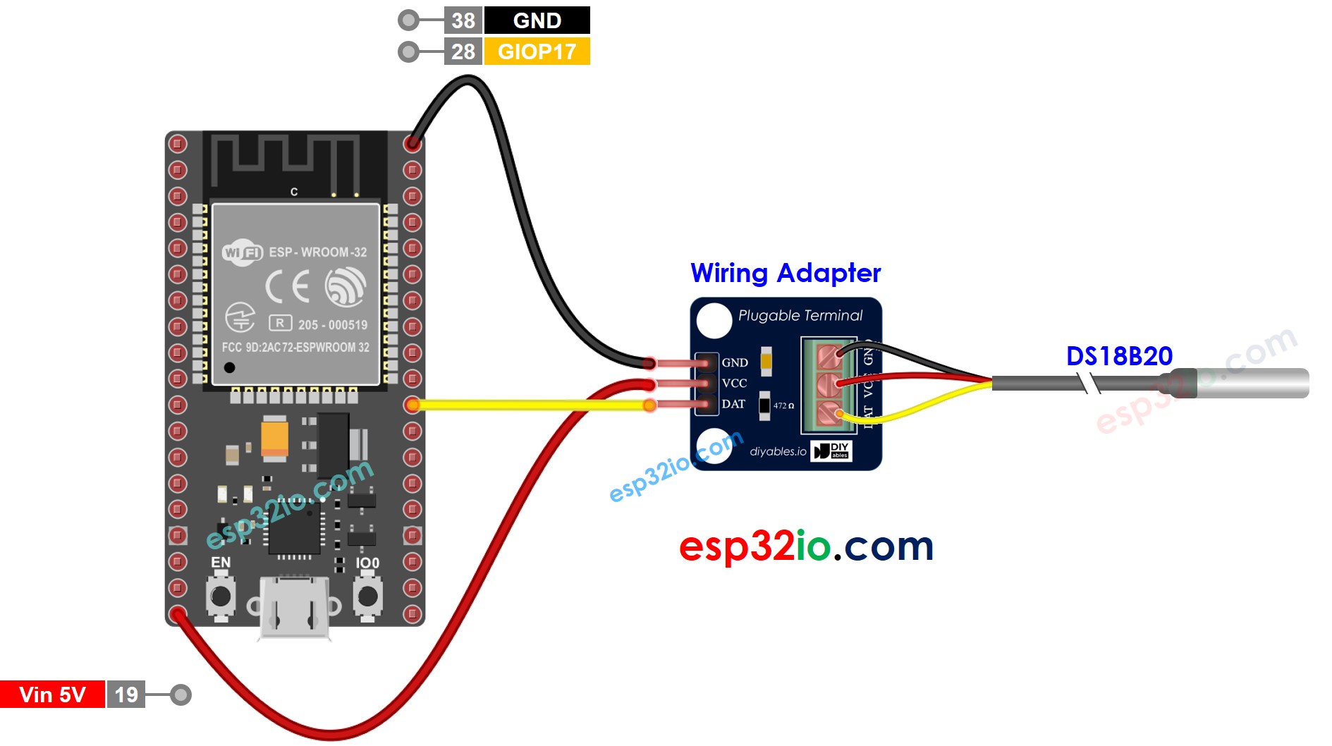 ESP32 Web Server DS18B20 Temperature Sensor Wiring Diagram