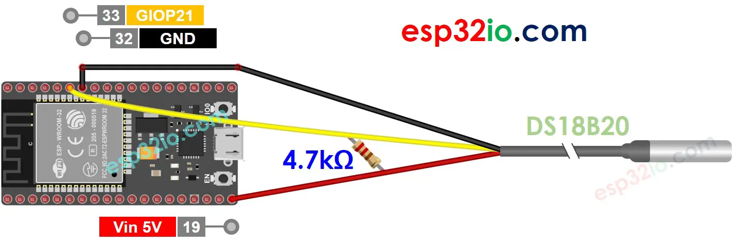 ESP32 DS18B20 Wiring Diagram