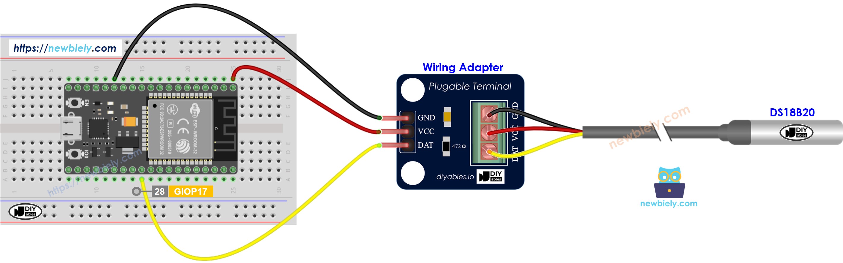 ESP32 DS18B20 Wiring Diagram