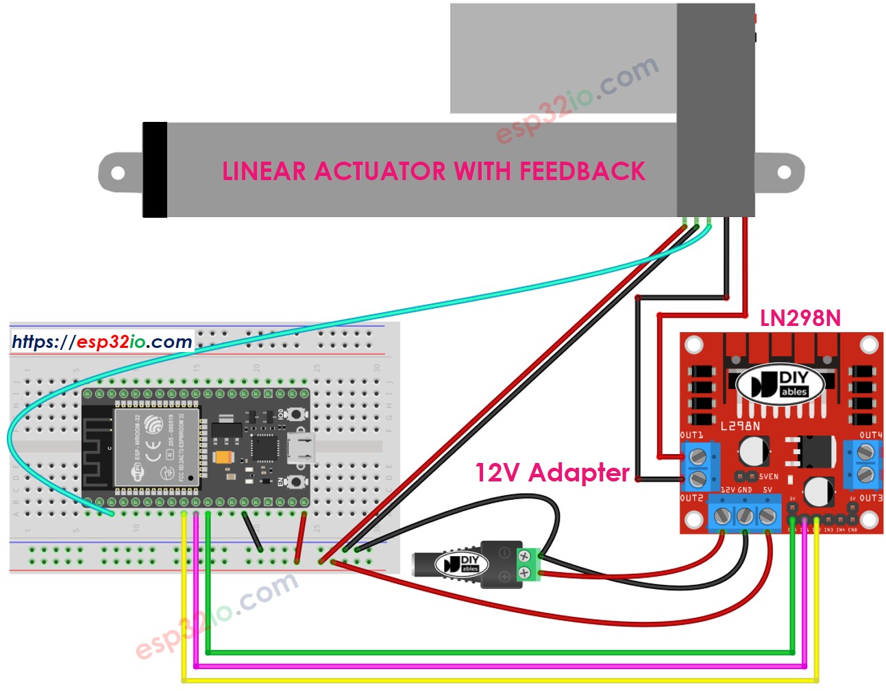 ESP32 Linear Actuator L298N Driver Wiring Diagram