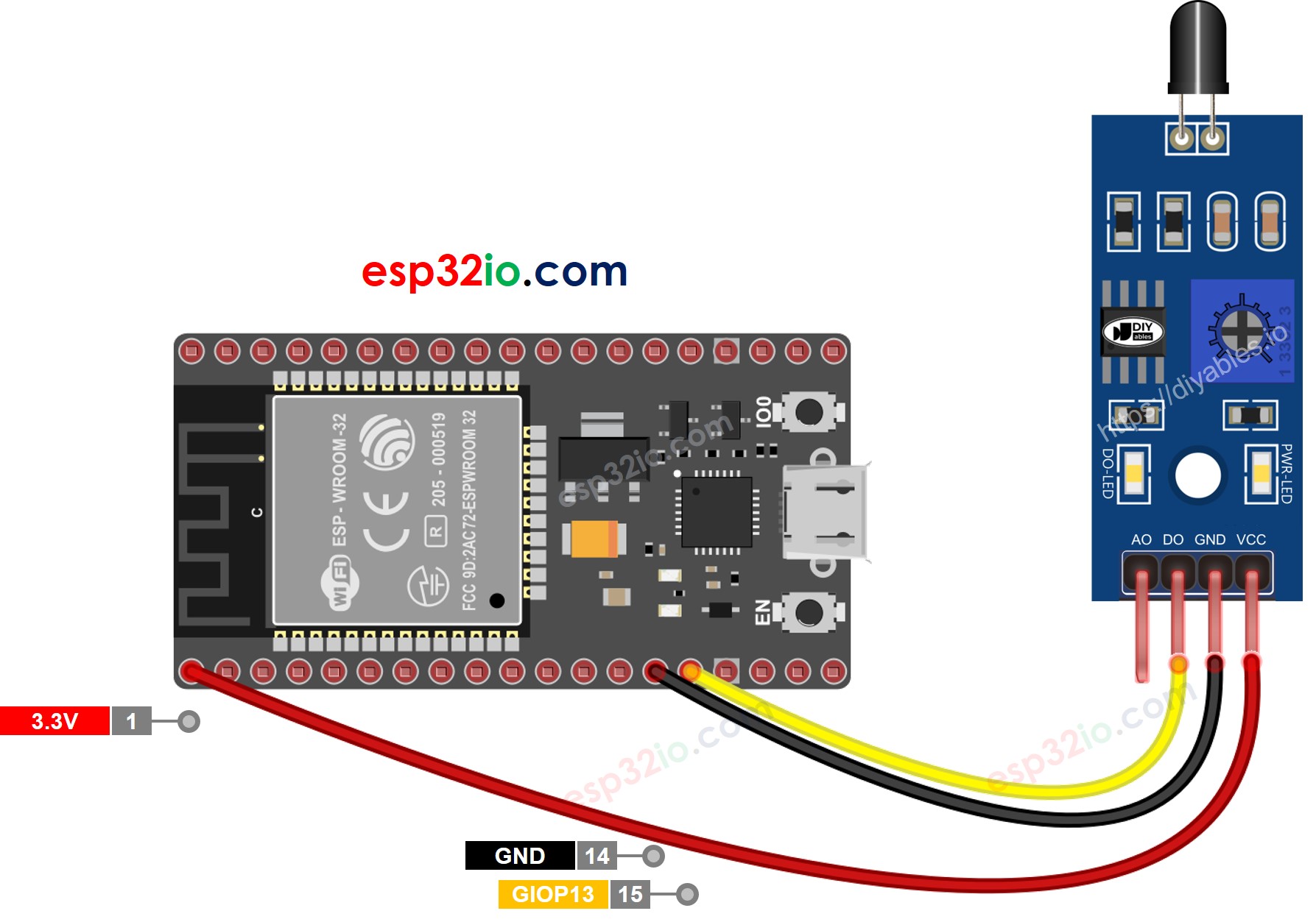 ESP32 Flame Sensor wiring diagram