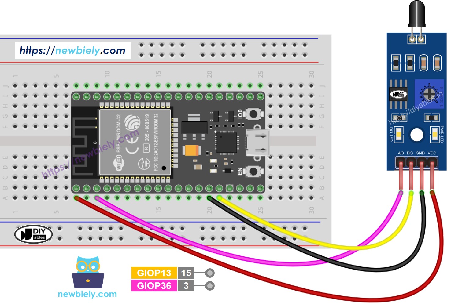 ESP32 Flame Sensor wiring diagram