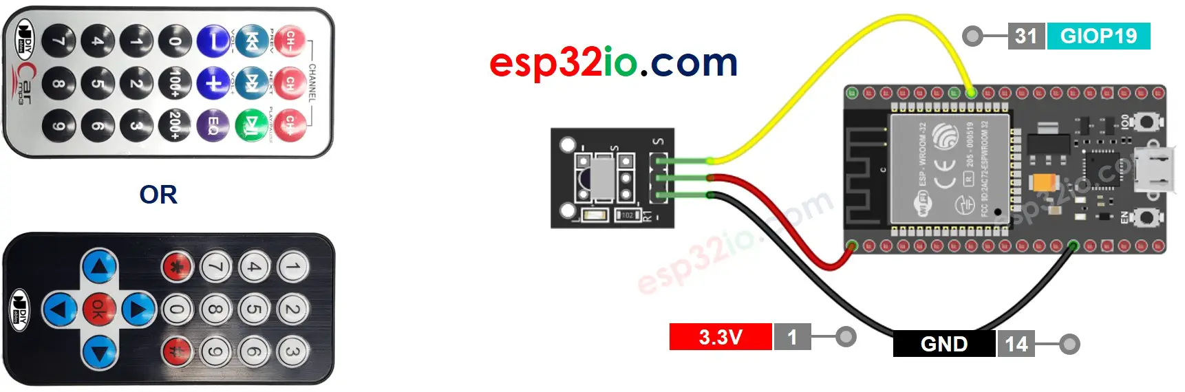 ESP32 IR Remote Control Wiring Diagram
