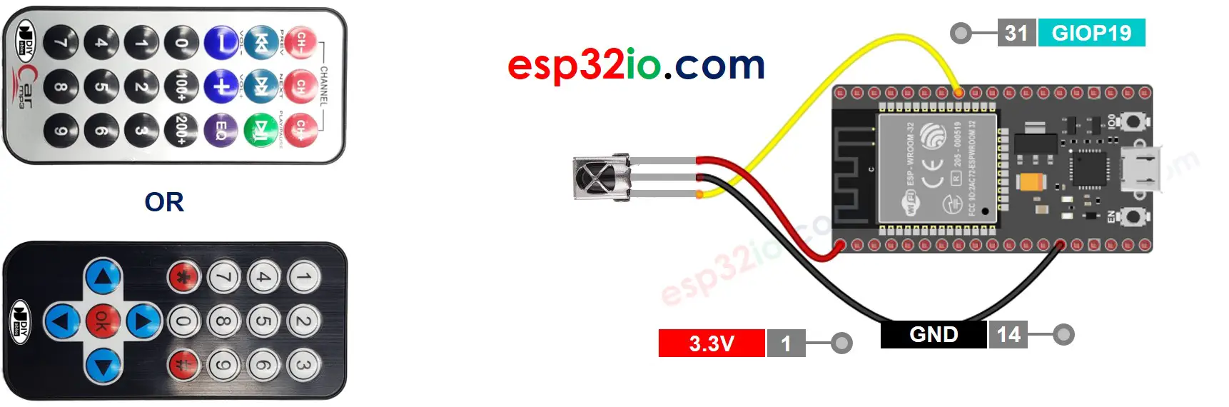 ESP32 IR Remote Control Wiring Diagram