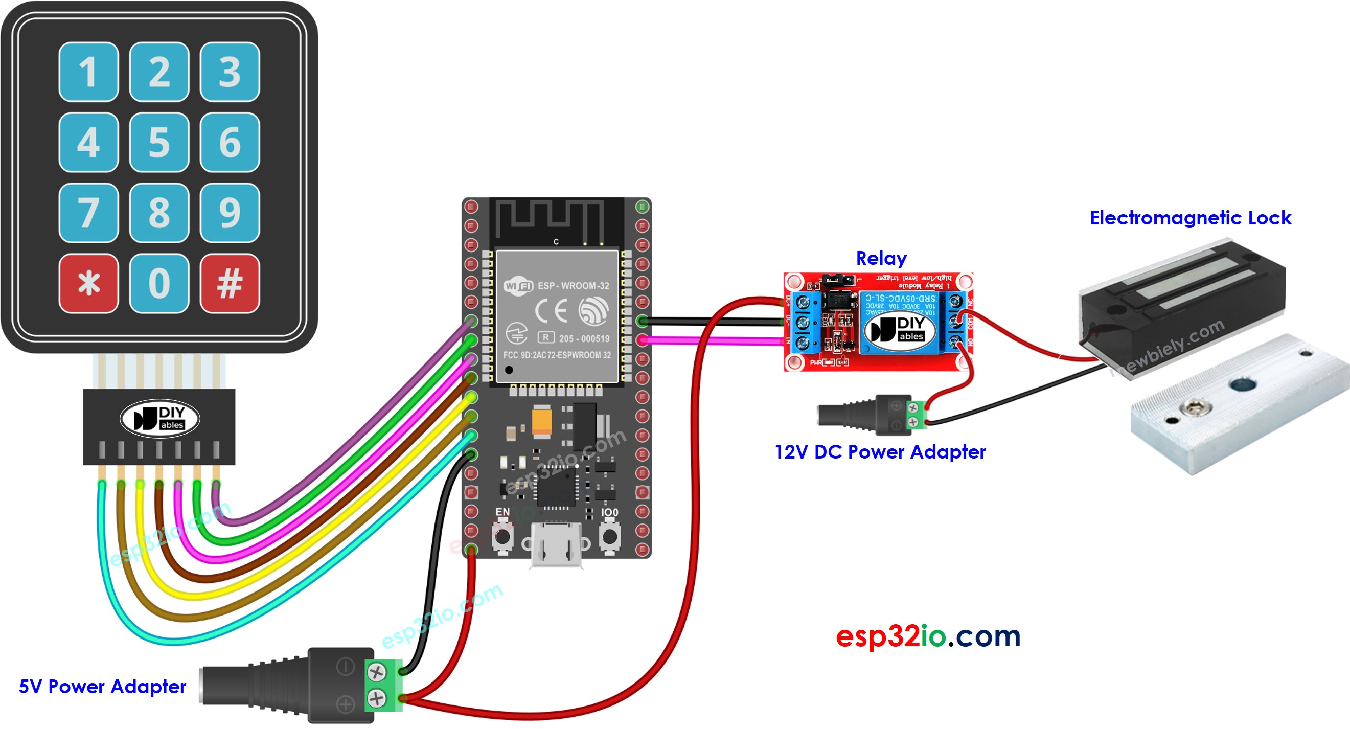 ESP32 keypad electromagnetic lock wiring diagram