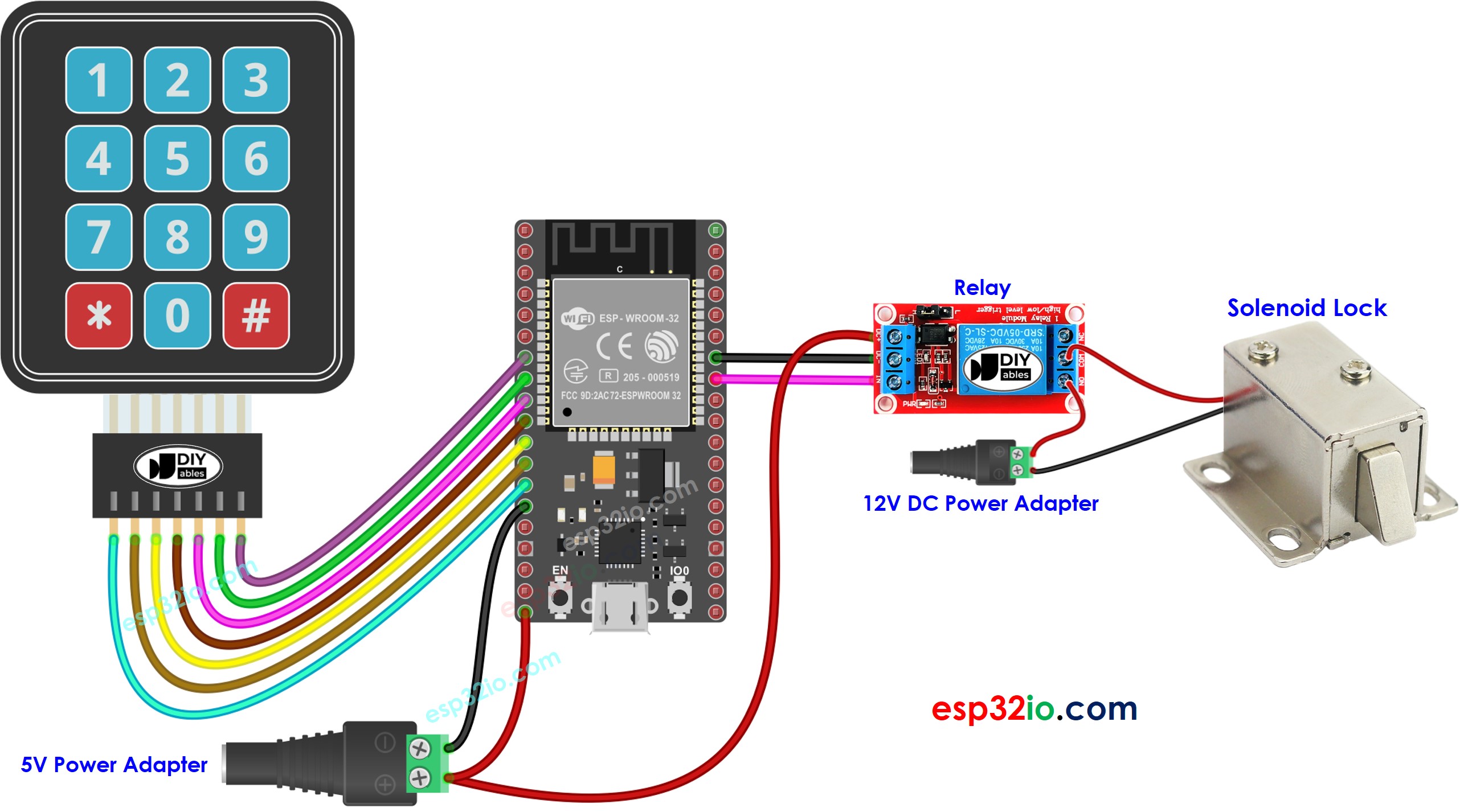 ESP32 keypad solenoid lock wiring diagram