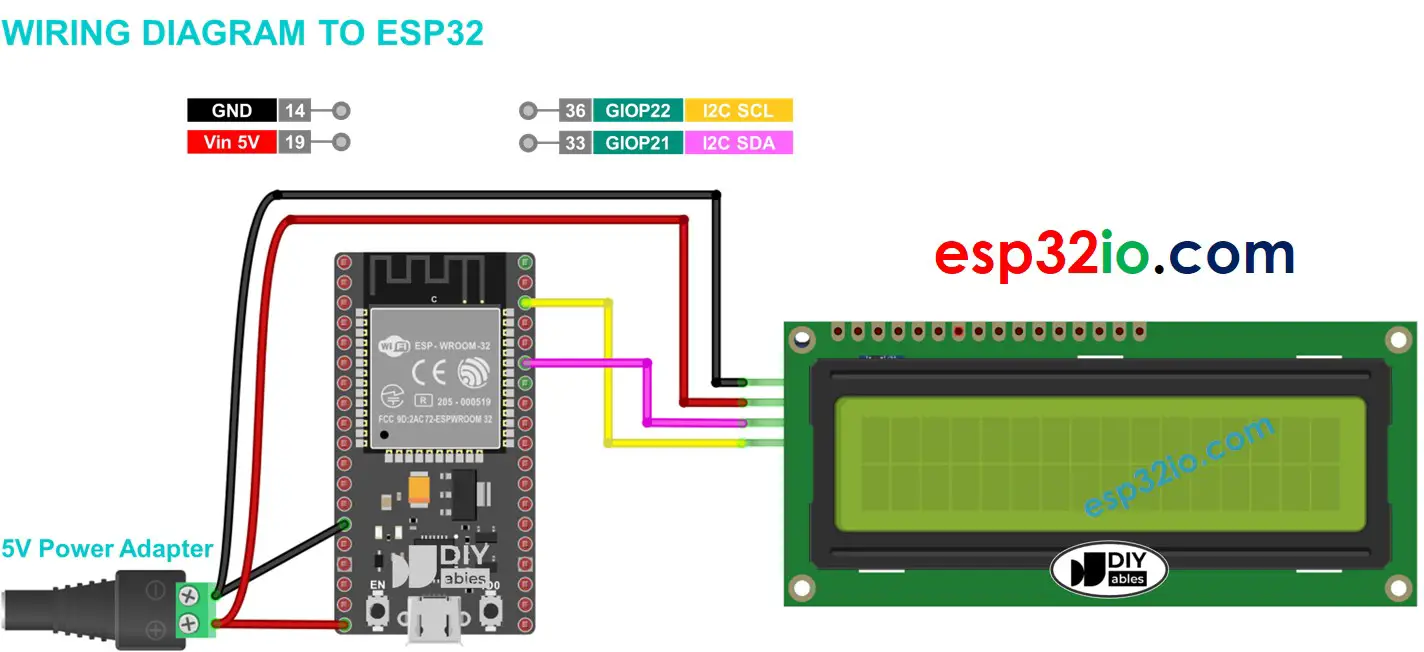 ESP32 LCD I2C 5V power source wiring diagram