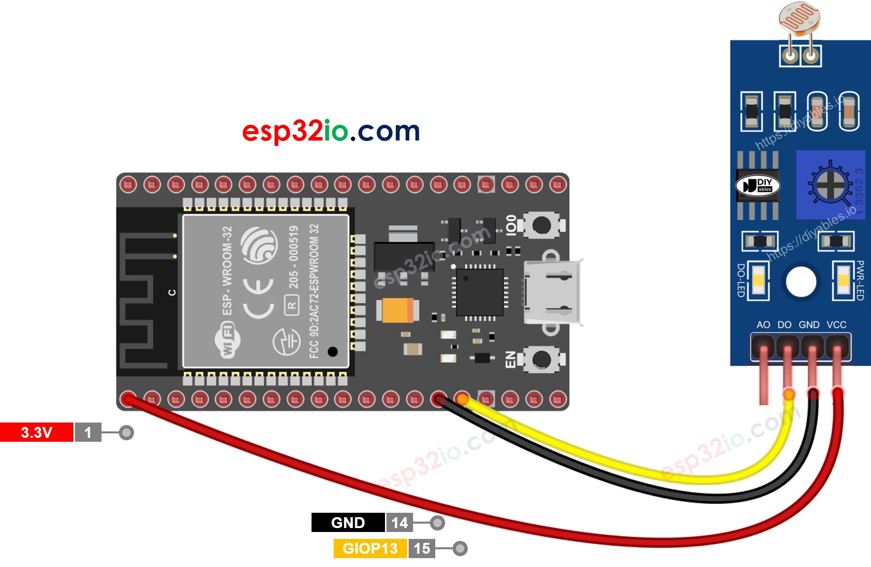 ESP32 LDR Light Sensor Module wiring diagram