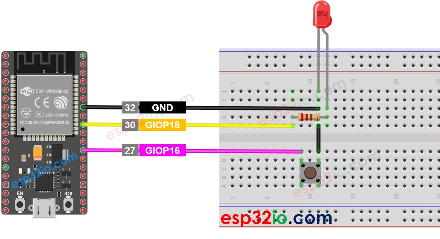 wiring diagram between esp32 led button