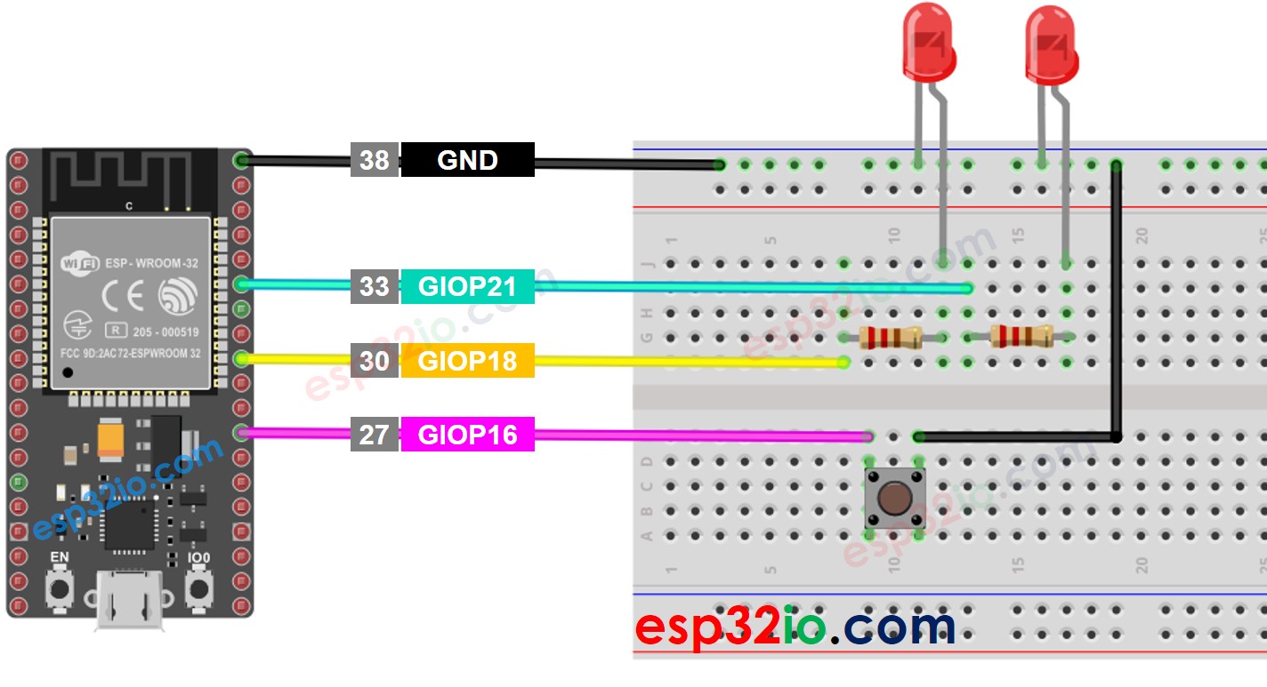 wiring diagram between esp32 led two button