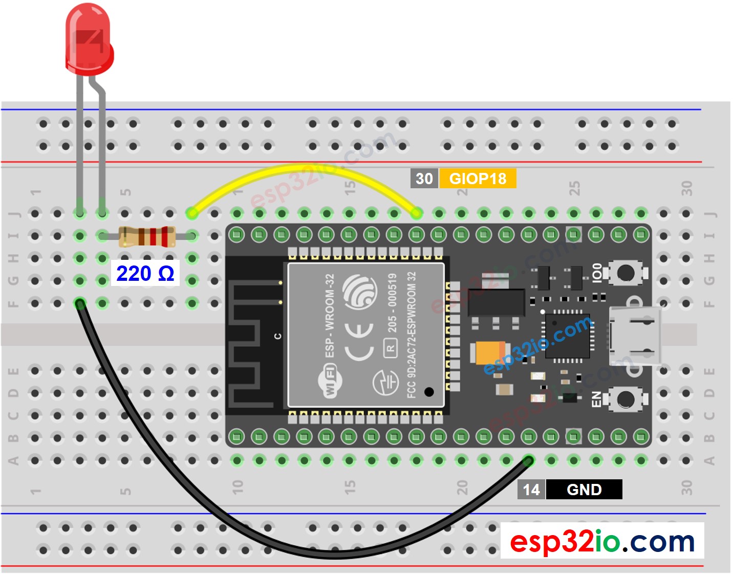 wiring diagram between esp32 led