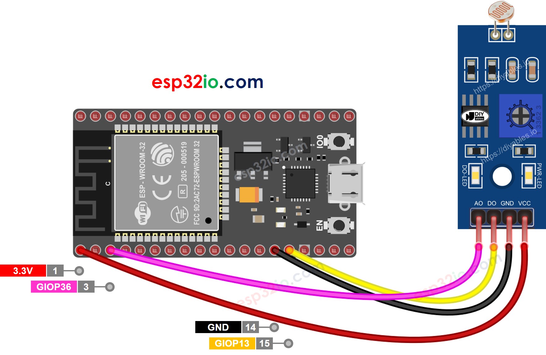 ESP32 Light Sensor Module wiring diagram