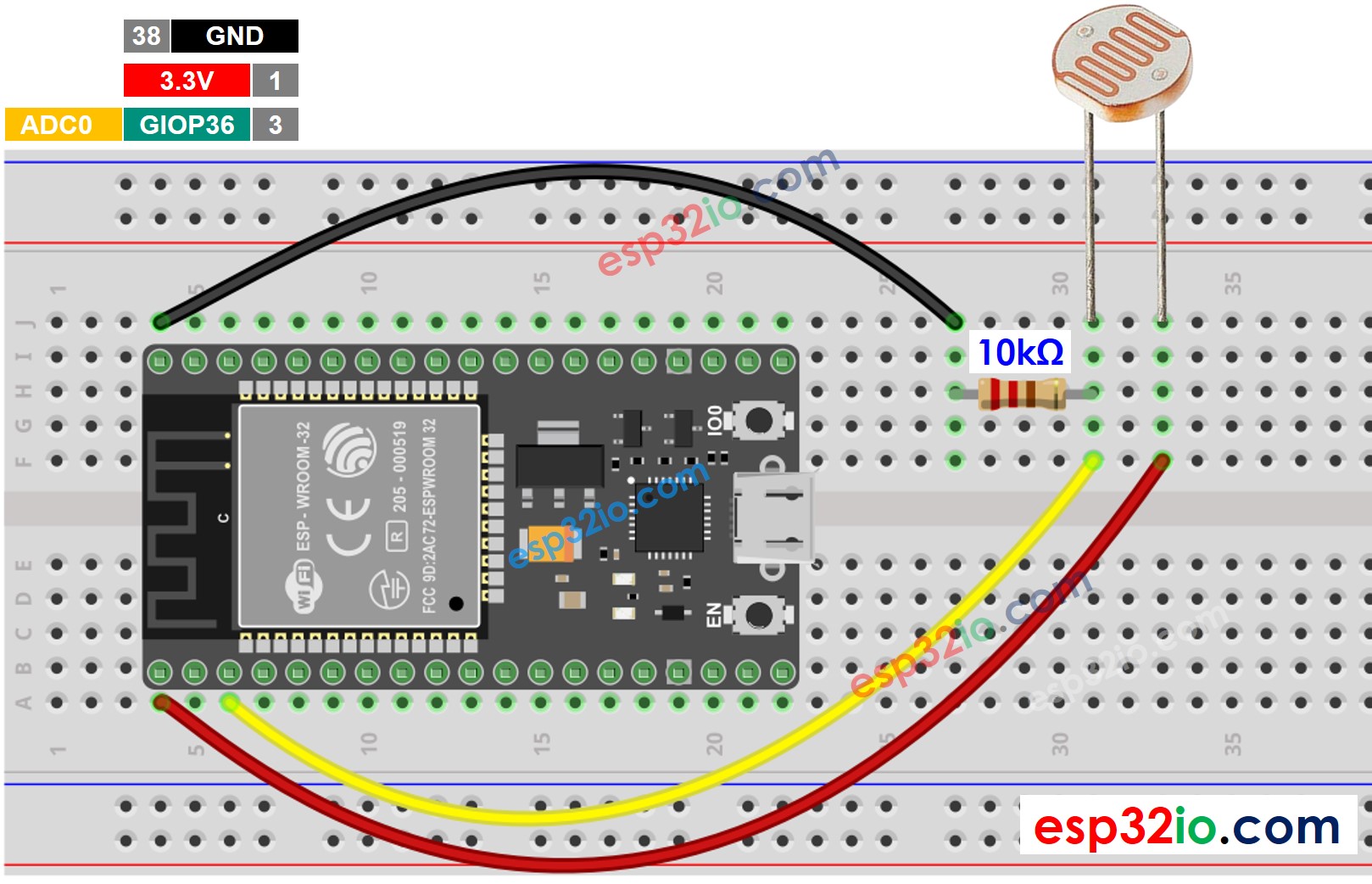 wiring diagram between esp32 light sensor