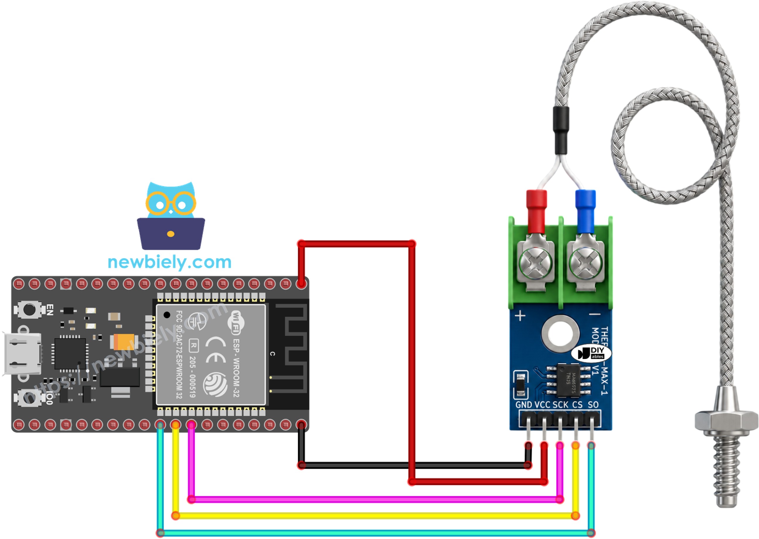 ESP32 MAX6675 thermocouple module wiring diagram