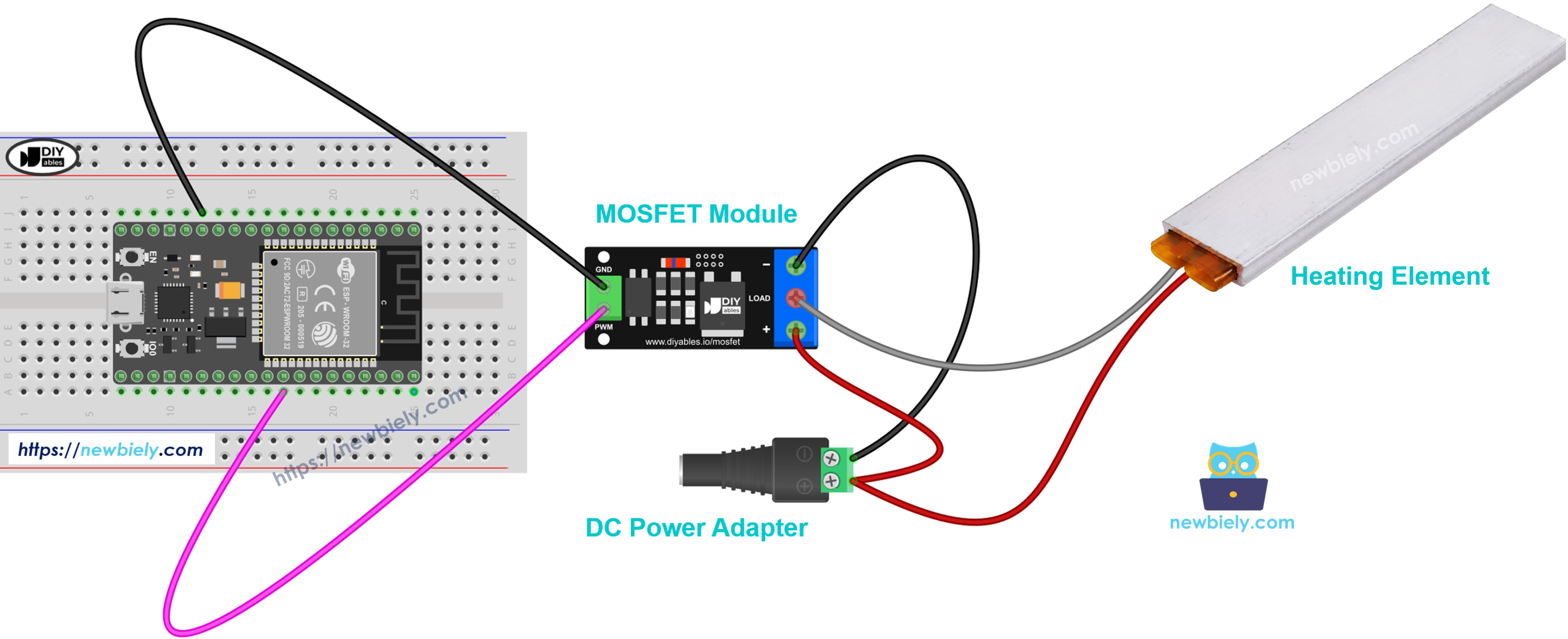 ESP32 heating element MOSFET module wiring diagram