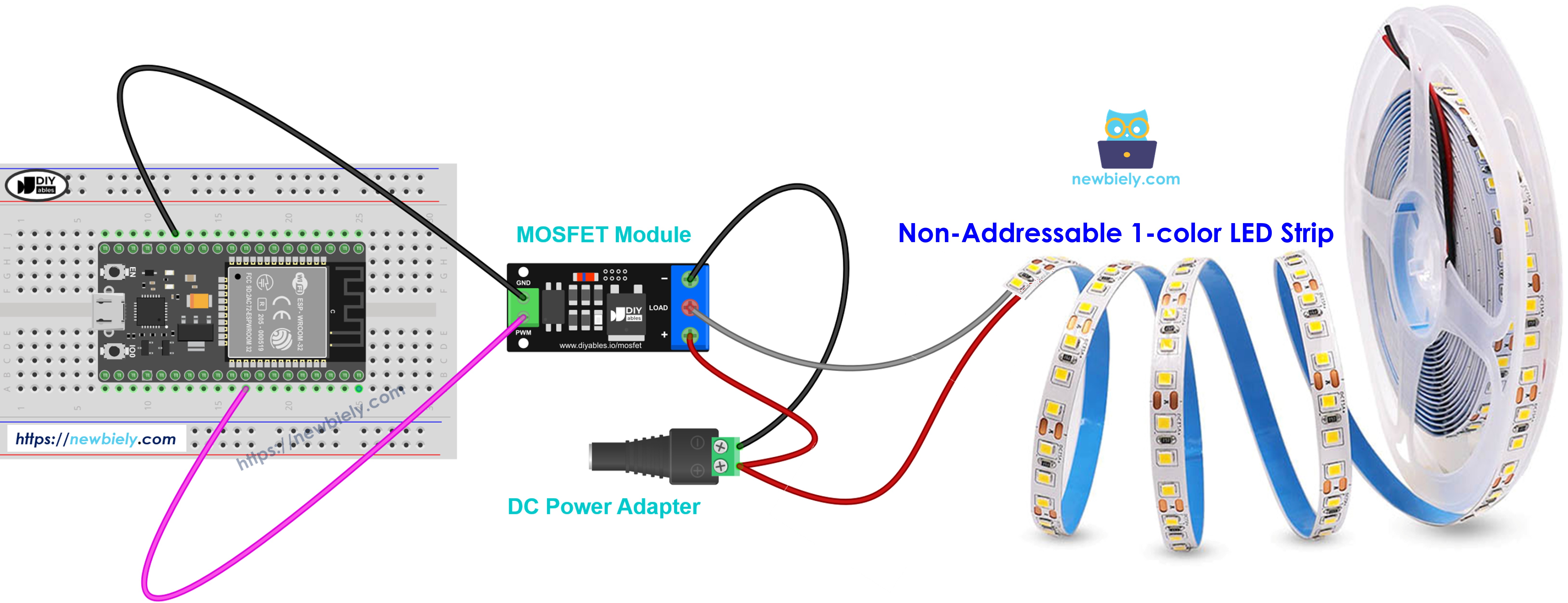 12V single color LED strip MOSFET module wiring