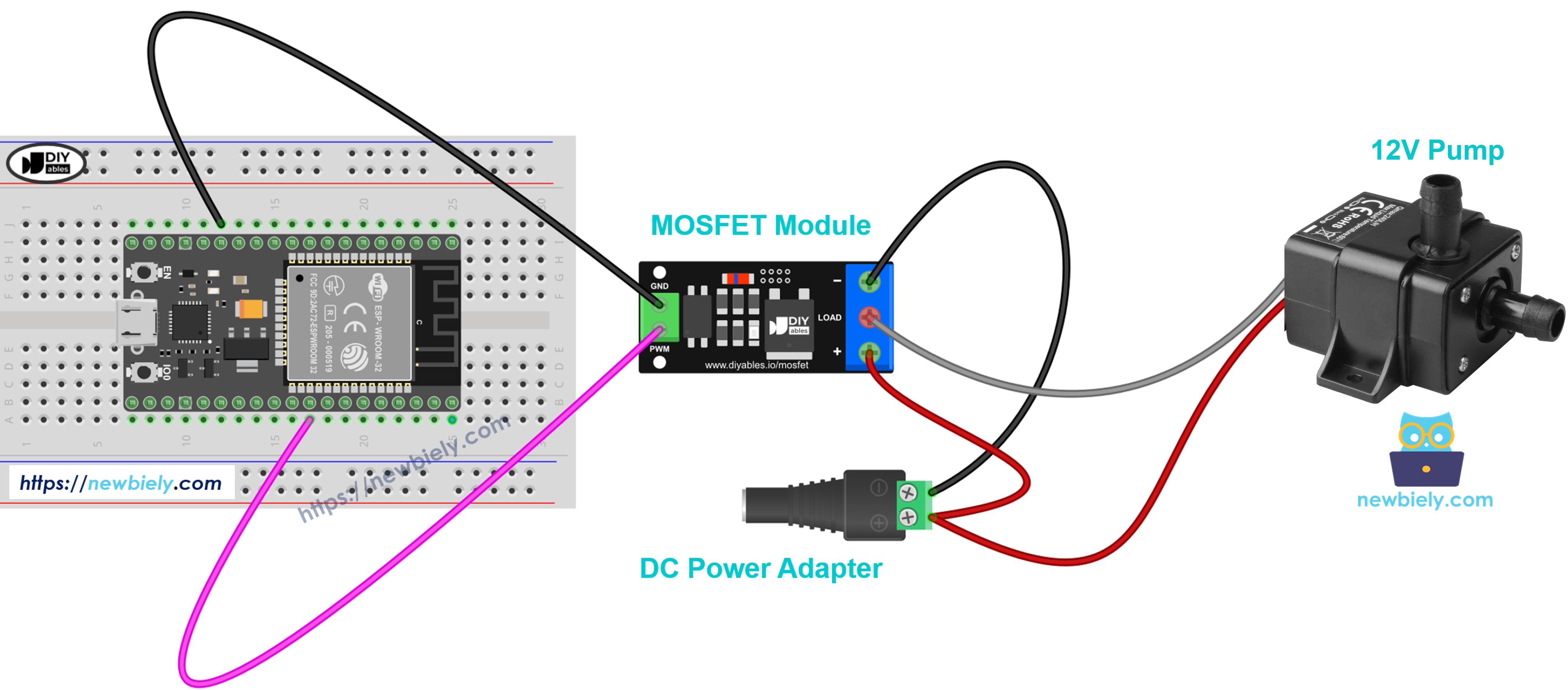 MOSFET module wiring diagram for a 12V pump