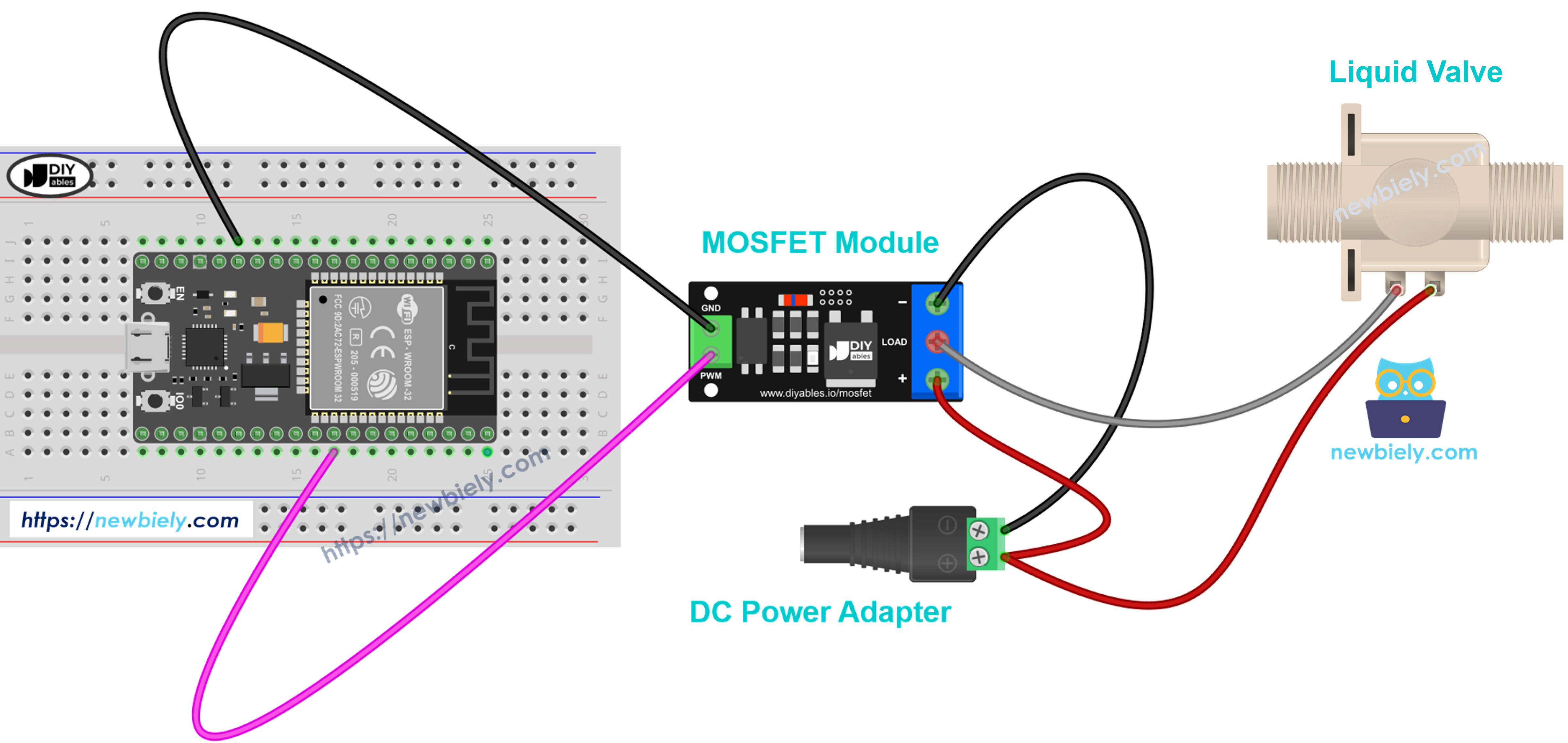 12V solenoid valve with MOSFET module wiring diagram