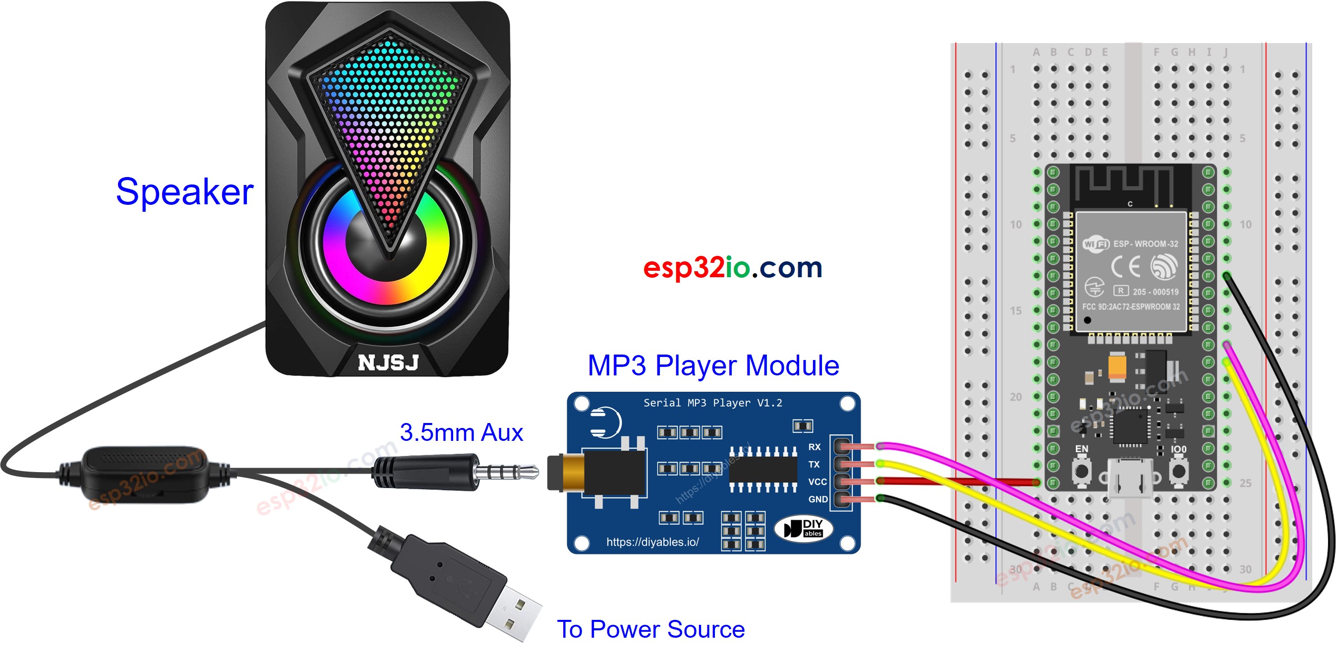 ESP32 MP3 player module Wiring Diagram